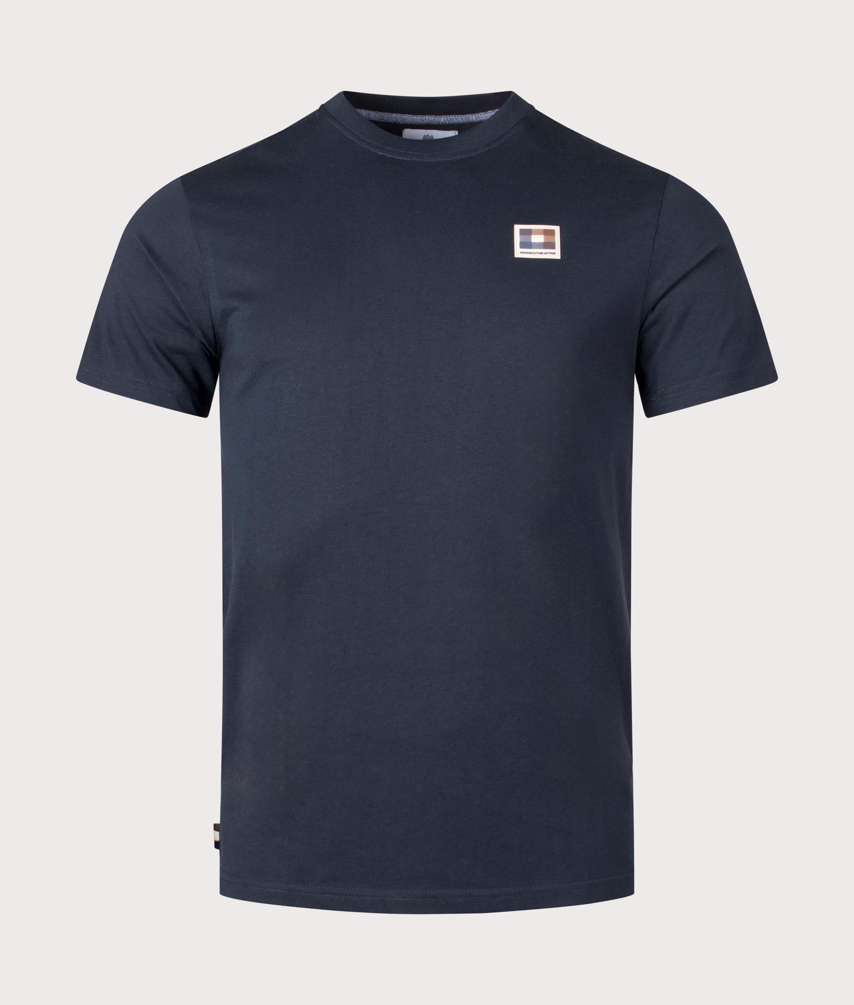 Aquascutum Mens Active Club Check Patch T-Shirt - Colour: 11 Navy - Size: Large