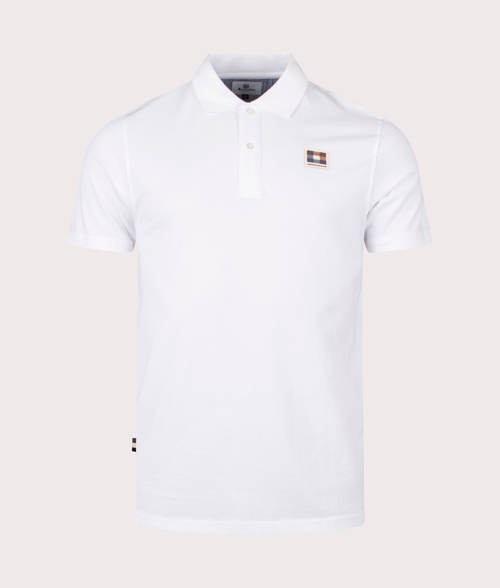 Aquascutum Mens Active Check Patch Polo Shirt - Colour: 01 Optical White - Size: Medium