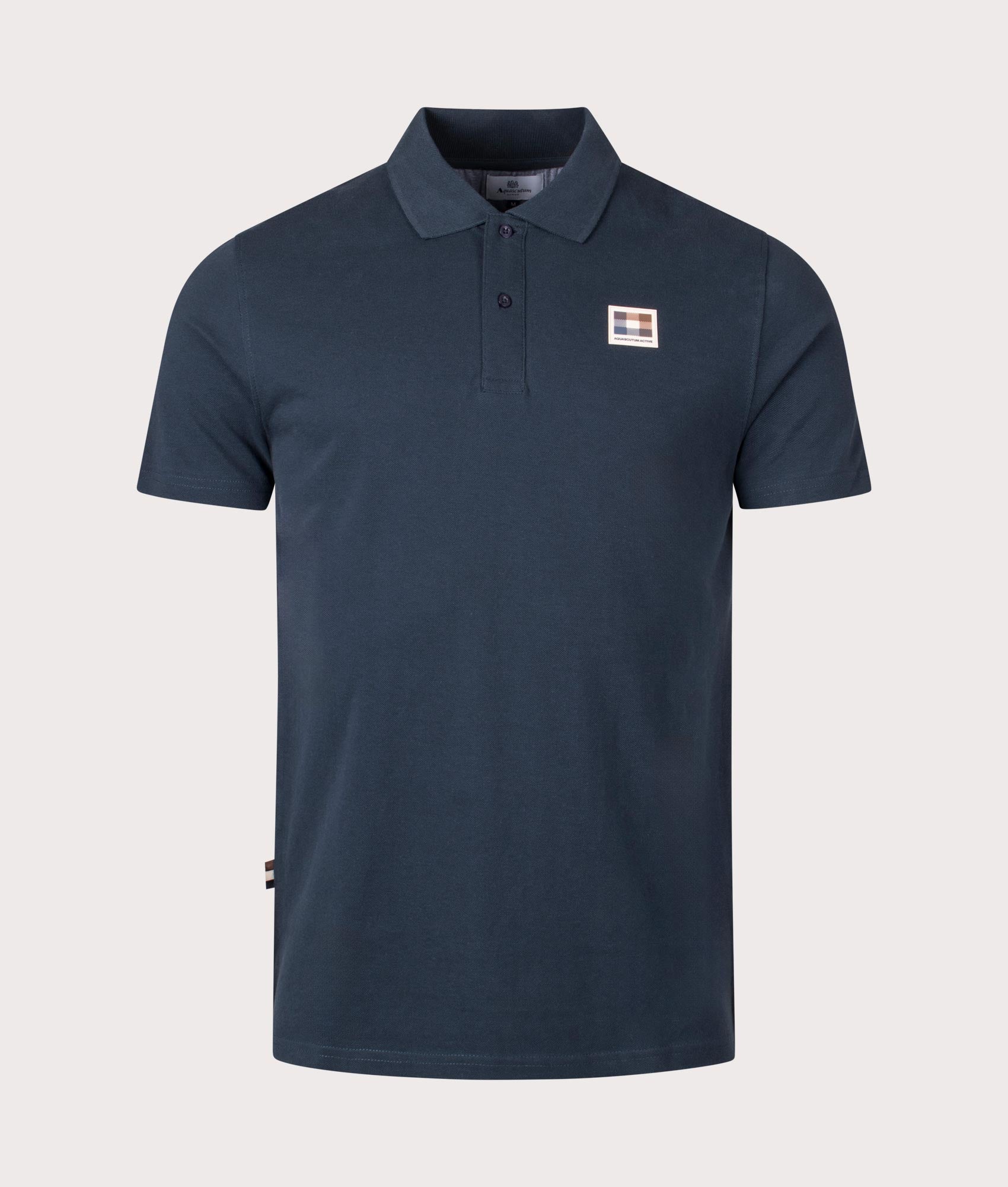 Aquascutum Mens Active Check Patch Polo Shirt - Colour: 11 Navy - Size: Large