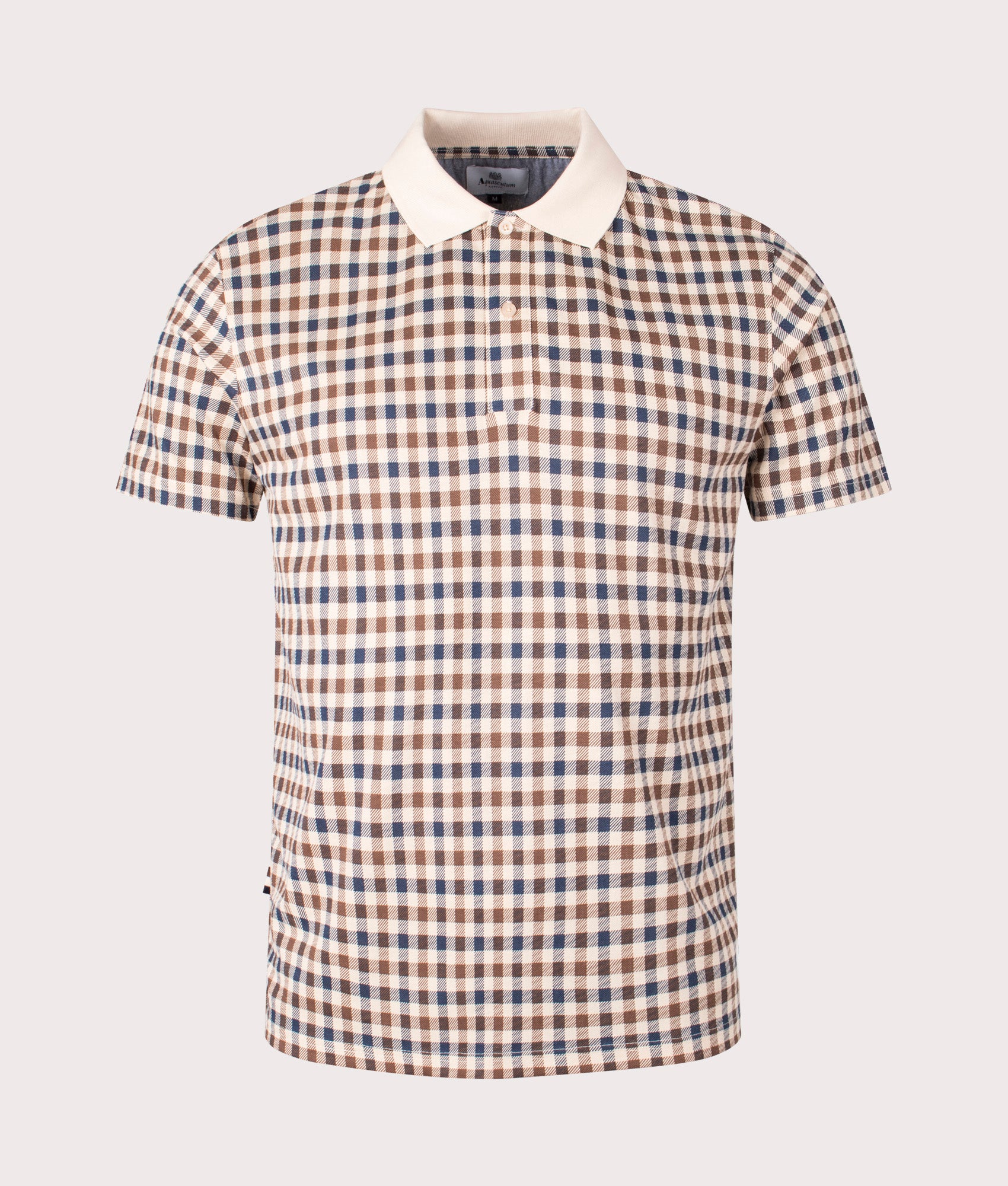 Aquascutum Mens Active Club Check Polo Shirt - Colour: 03 Beige Check - Size: Medium