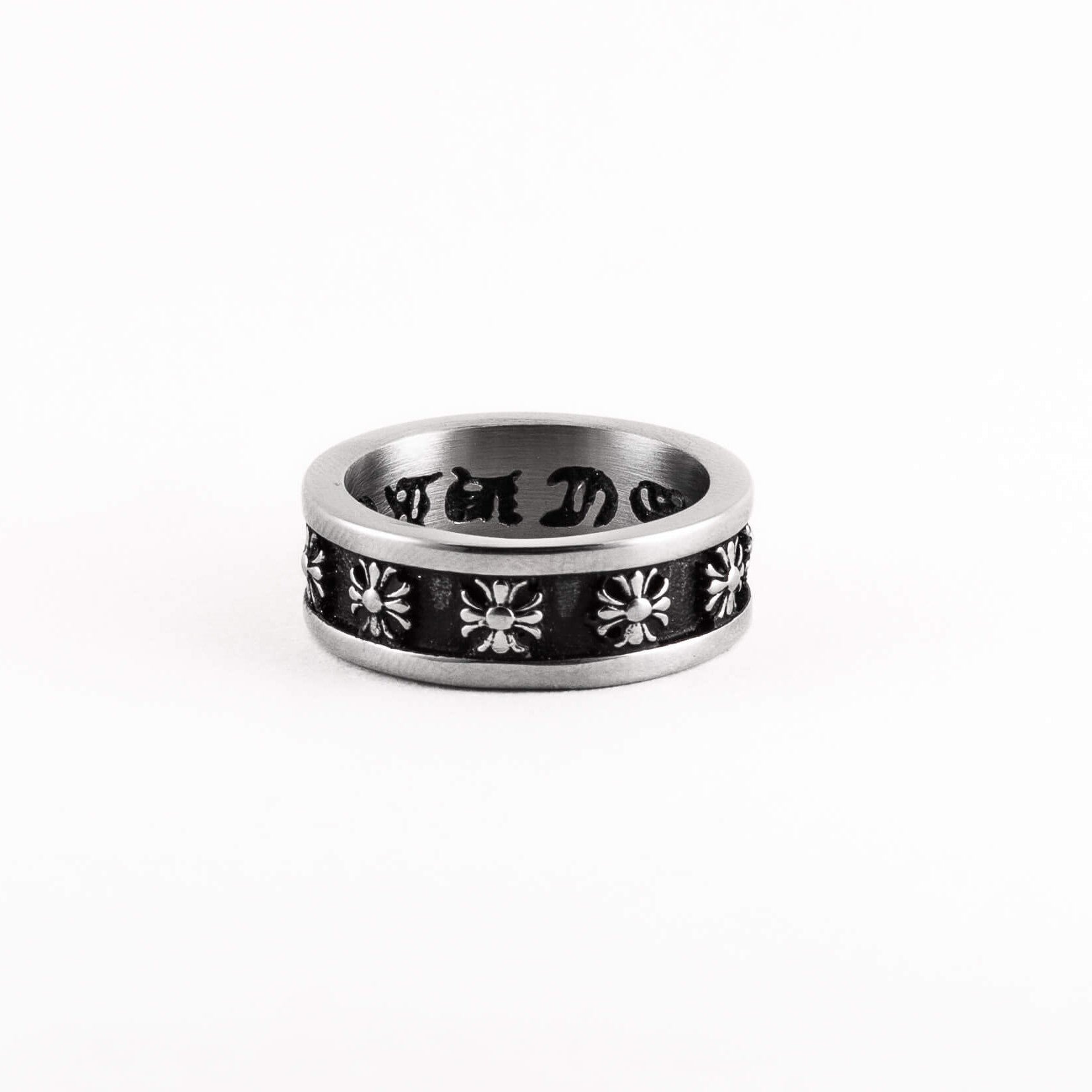 Mysterious Jeweller Mens Stainless Steel Cross Ring - Colour: Silver - Size: T1/2/10