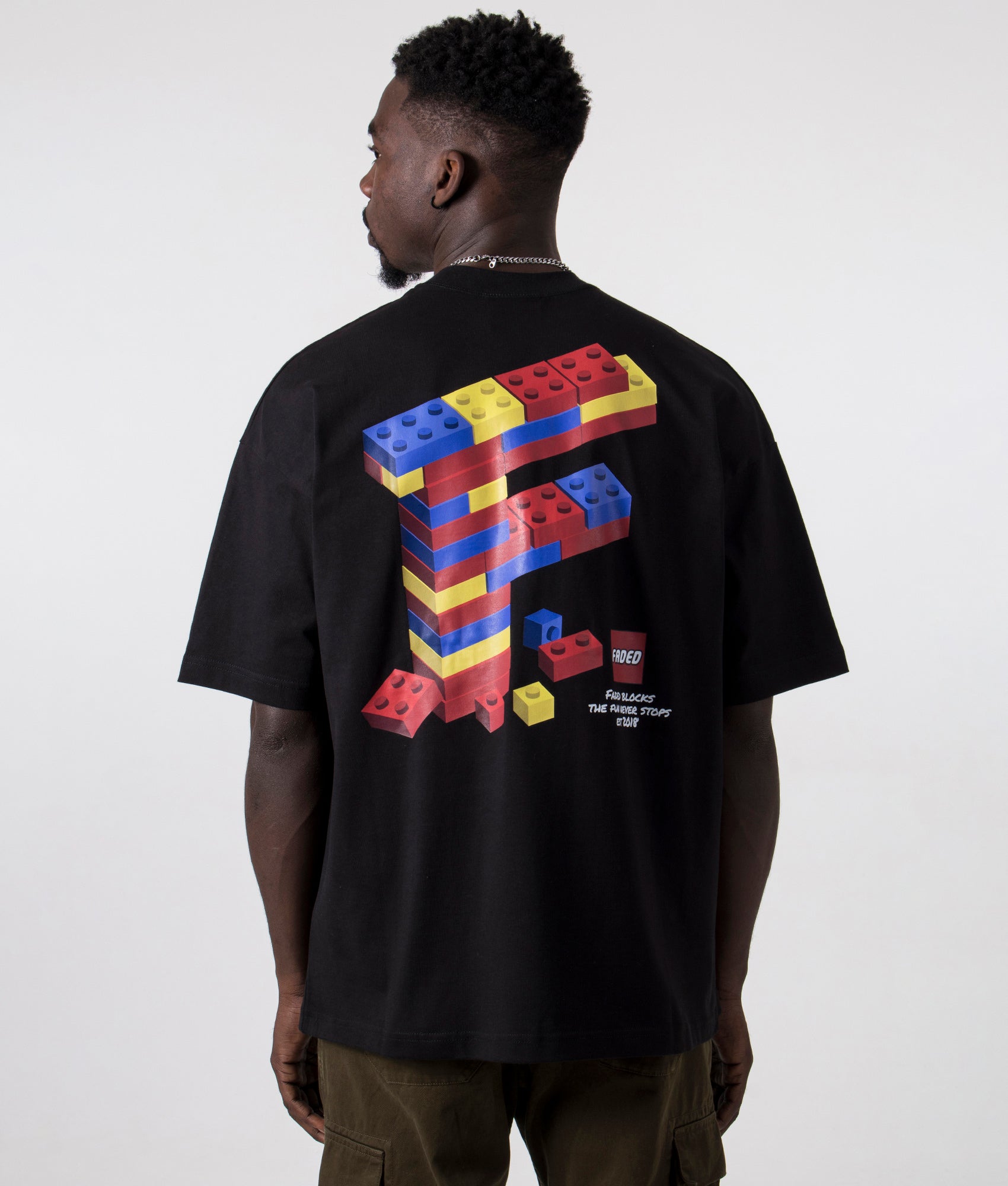 Faded Mens Oversized Building Blocks T-Shirt - Colour: Black - Size: Small