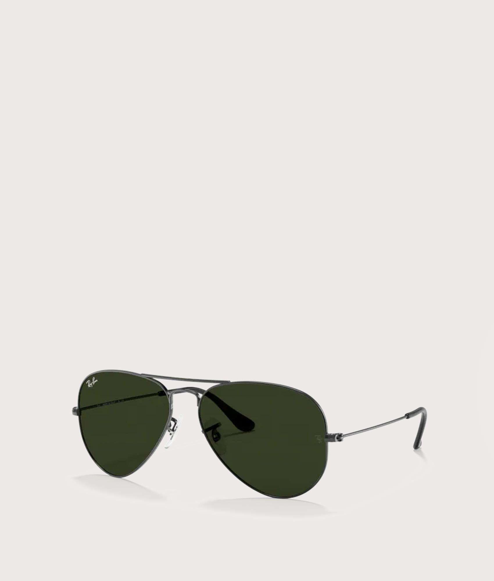 Ray-Ban Mens Aviator Large Metal Sunglasses - Colour: W0879 Polished Gunmetal-Green Lens - Size: 62