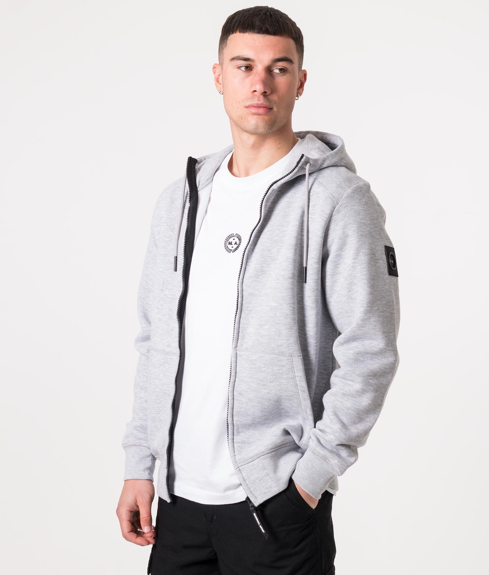 Marshall Artist Mens Zip Through Siren Hoodie - Colour: GREY MARL - Size: Large