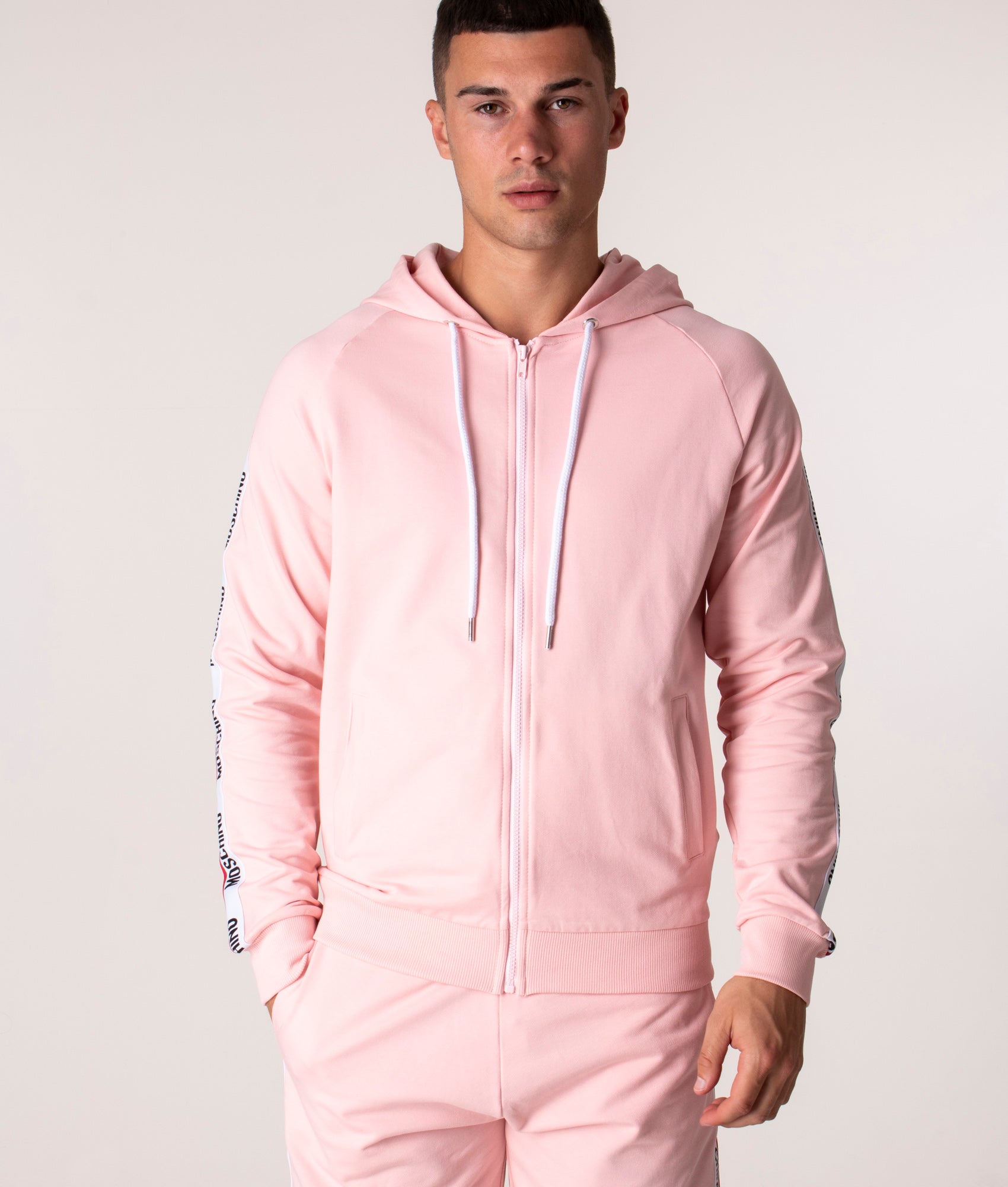 Moschino Mens Zip Through Hoodie - Colour: 227 Pink - Size: Large