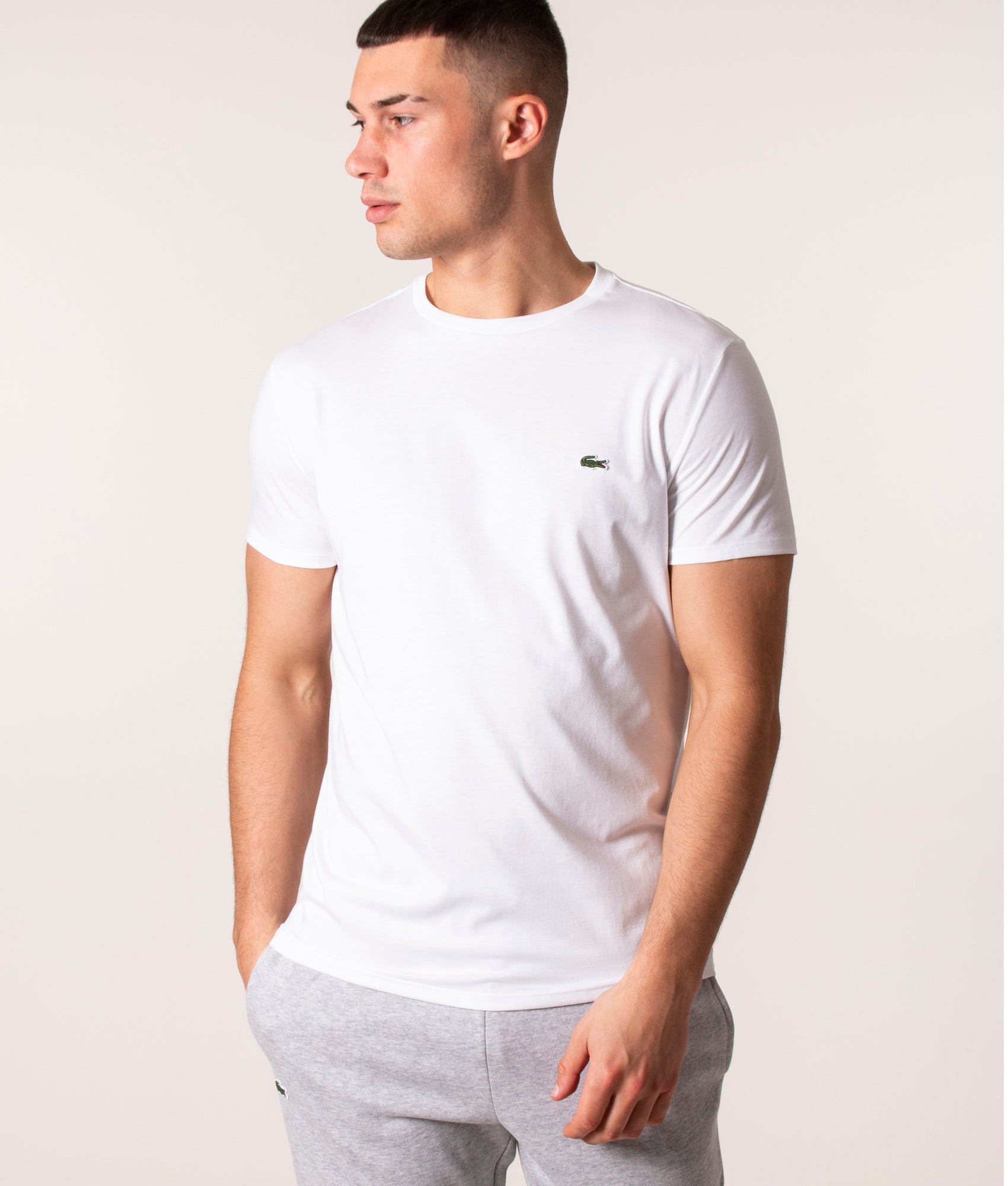 Lacoste Mens Pima Cotton Croc Logo T-Shirt - Colour: 001 White - Size: 7/XXL