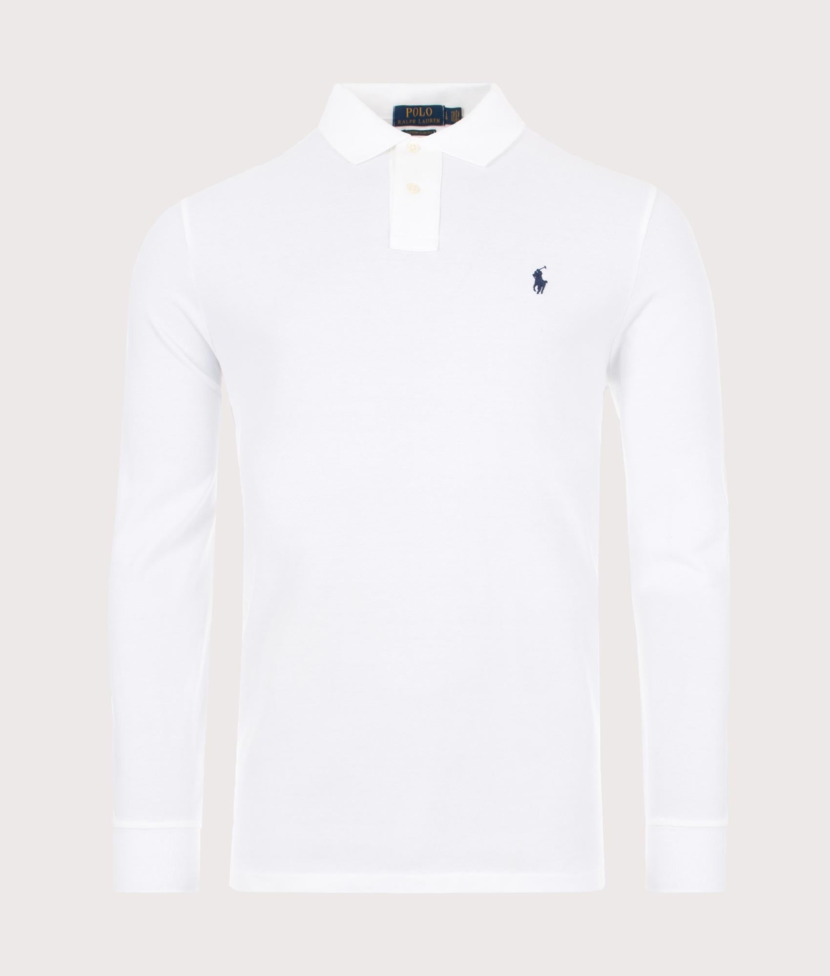 Polo Ralph Lauren Mens Custom Slim Fit Long Sleeve Polo Shirt - Colour: Core 001 White - Size: XXL