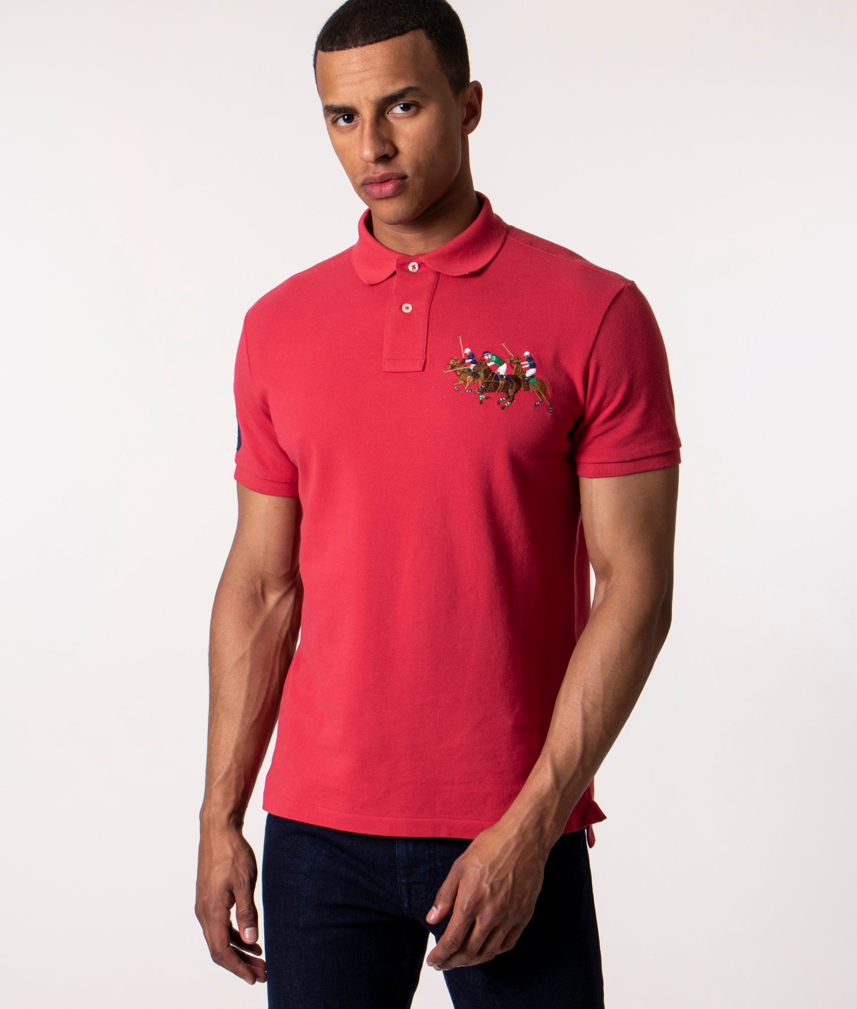 Custom Slim Fit Triple Pony Polo Shirt Sunrise Red | Polo Ralph Lauren |  EQVVS
