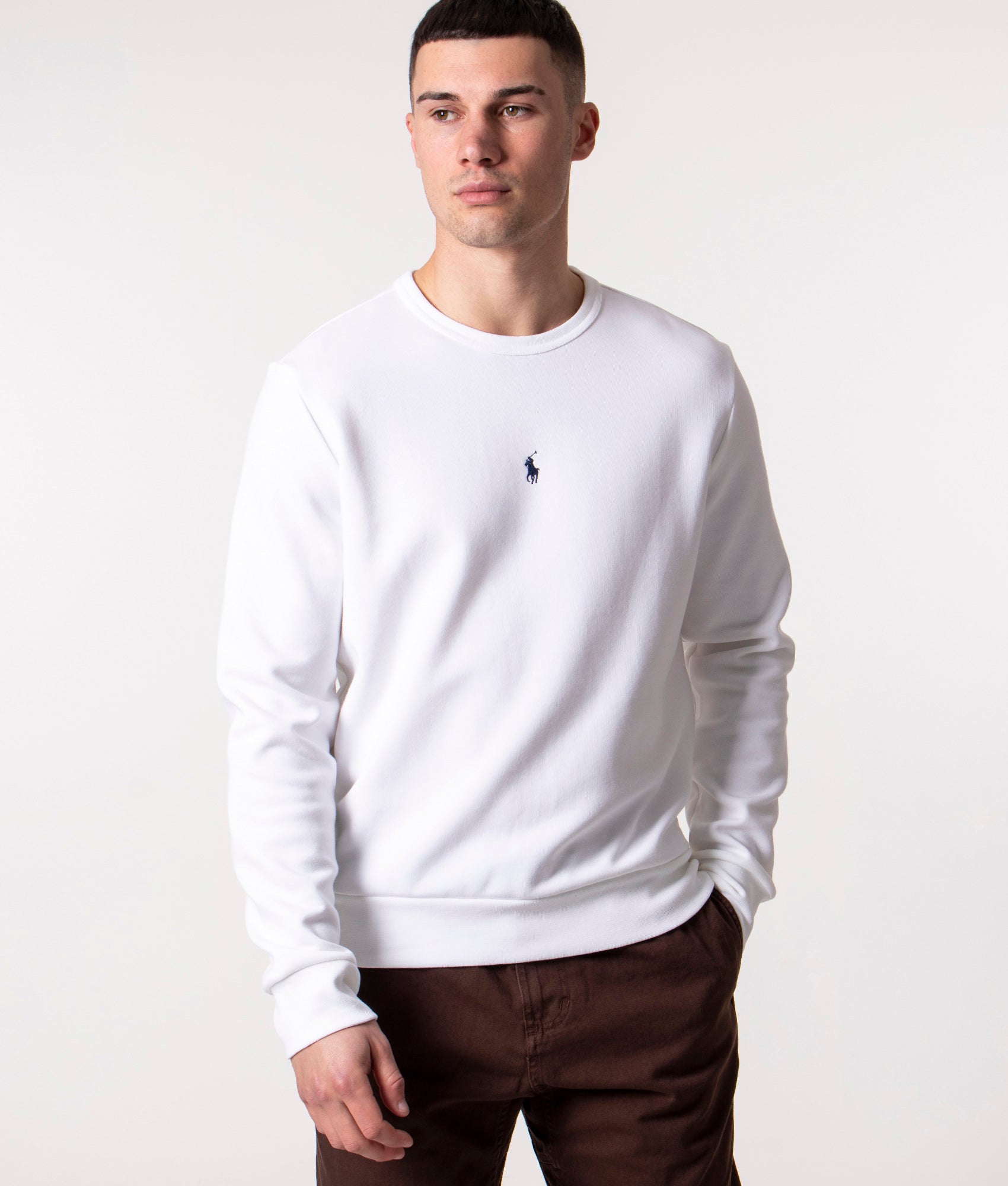 Relaxed Fit Double Knit Centre Logo Sweatshirt White Navy | Polo Ralph  Lauren | EQVVS