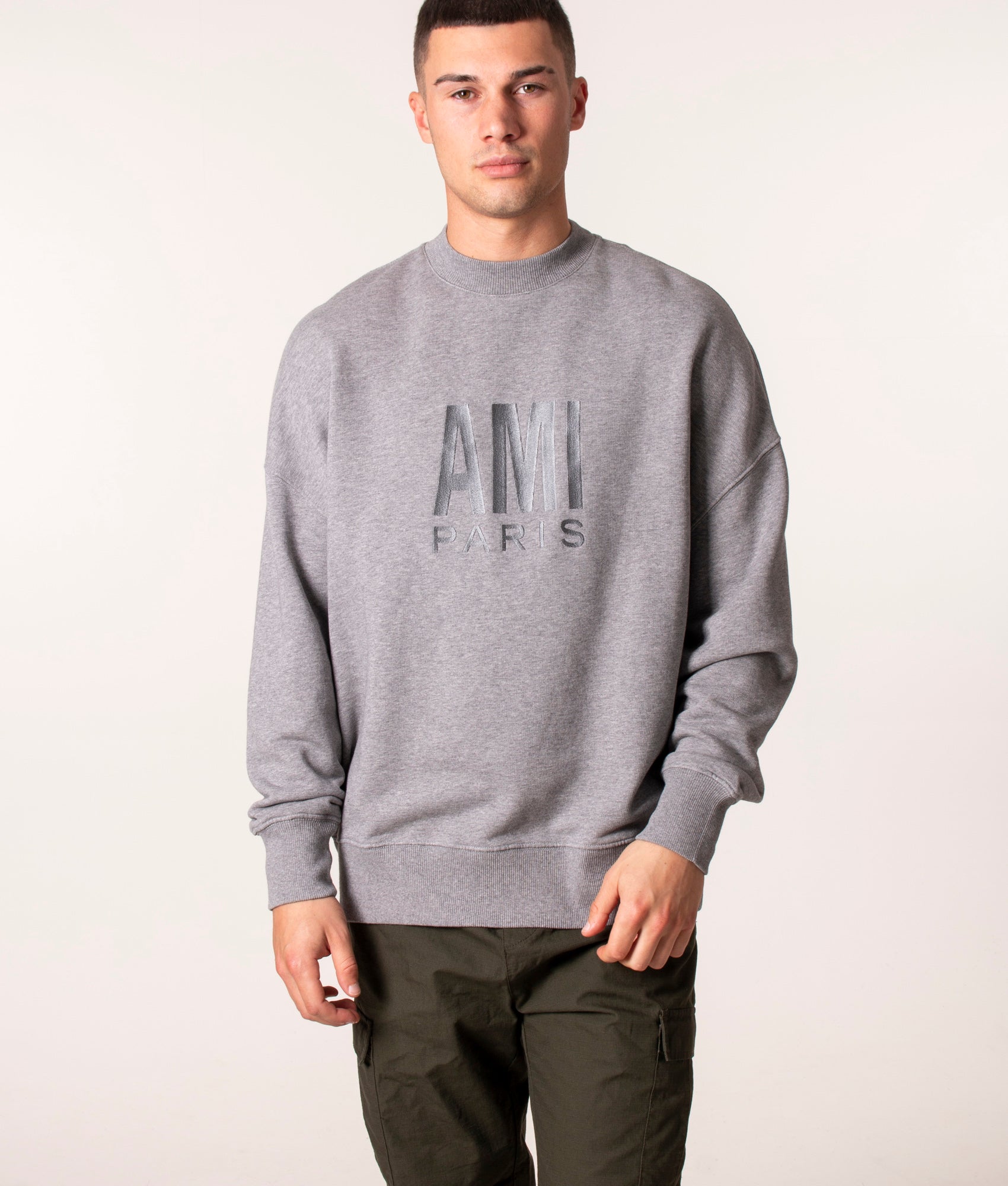AMI Mens Oversized AMI Paris Sweatshirt - Colour: 055 Heather Grey - Size: Large