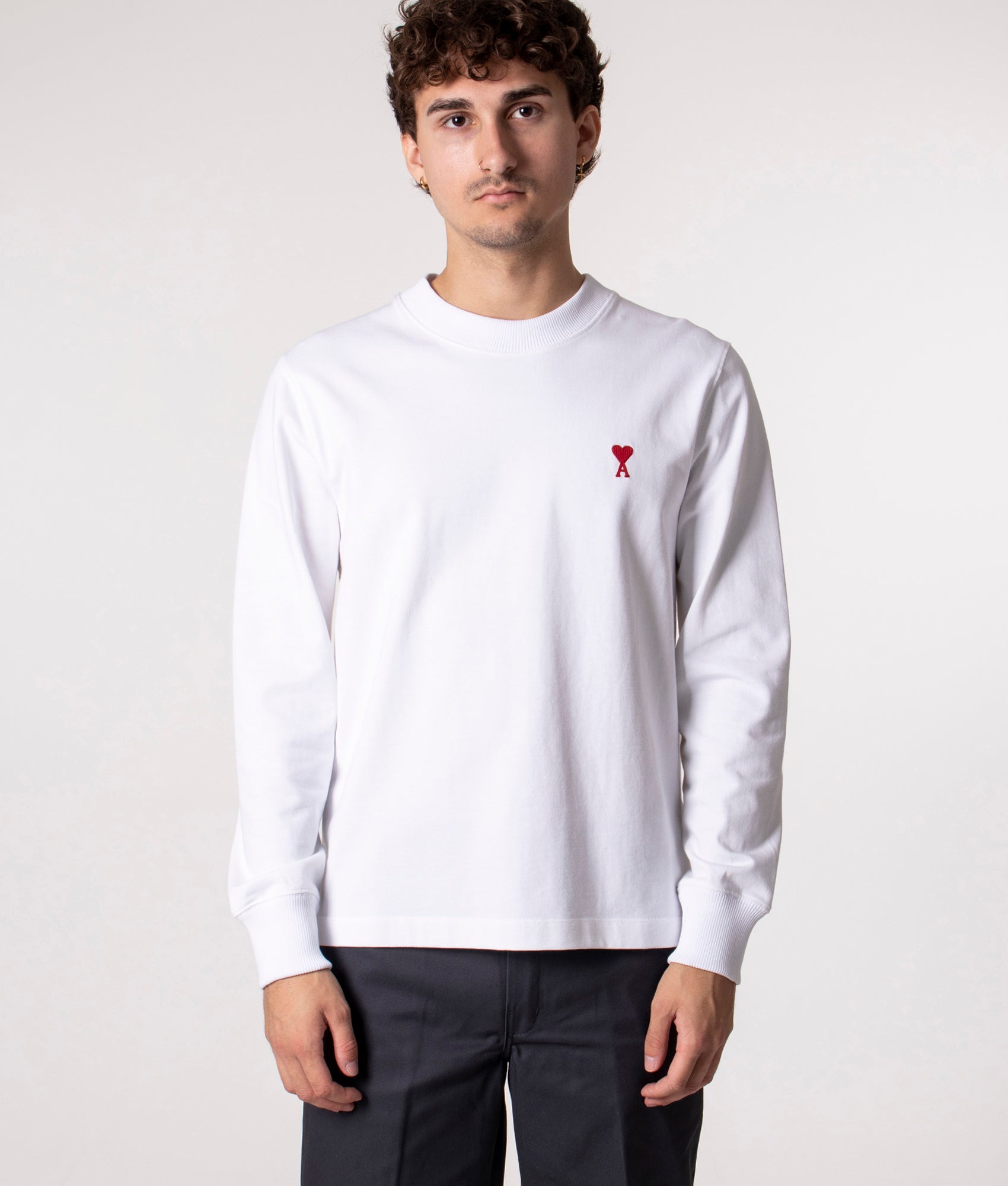 AMI Mens Long Sleeve Ami De Coeur T-Shirt - Colour: 100 White - Size: XXL