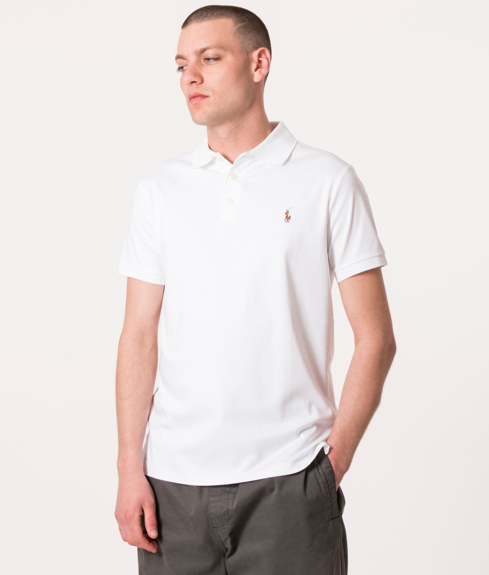 Polo Ralph Lauren Mens Custom Slim Fit Interlock Polo Shirt - Colour: 003 White - Size: Medium