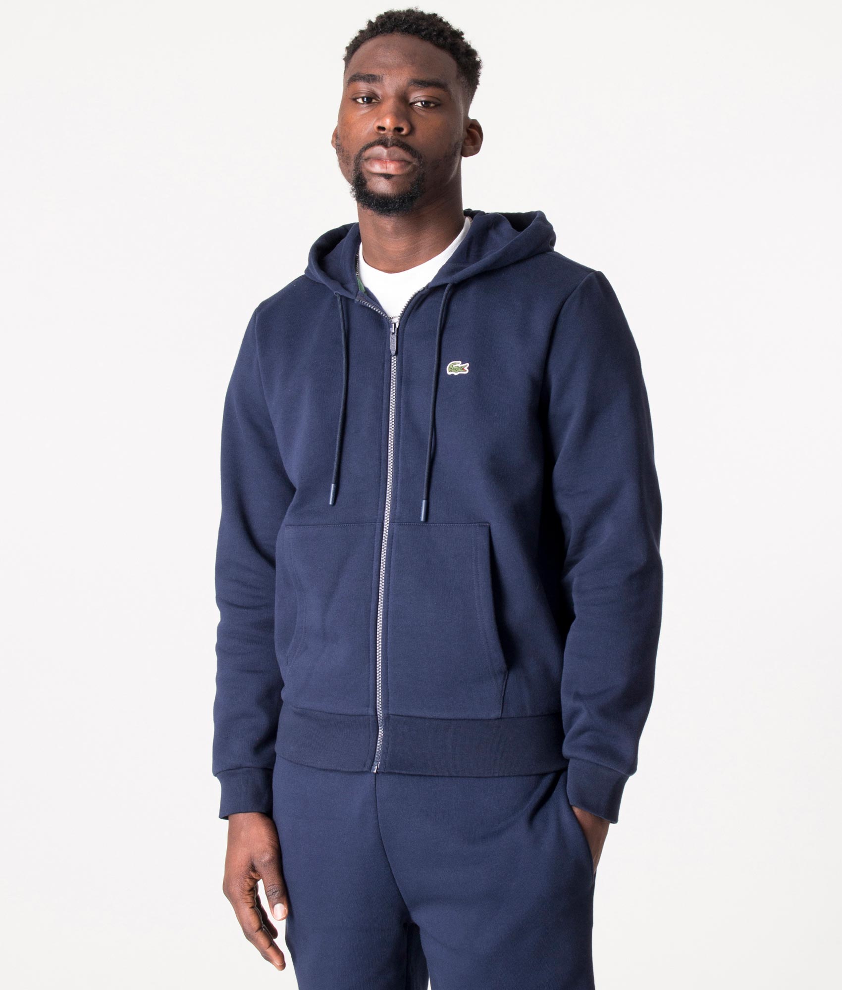 Lacoste Mens Zip Through Kangaroo Pocket Fleece Hoodie - Colour: 166 Navy Blue - Size: 7/XXL