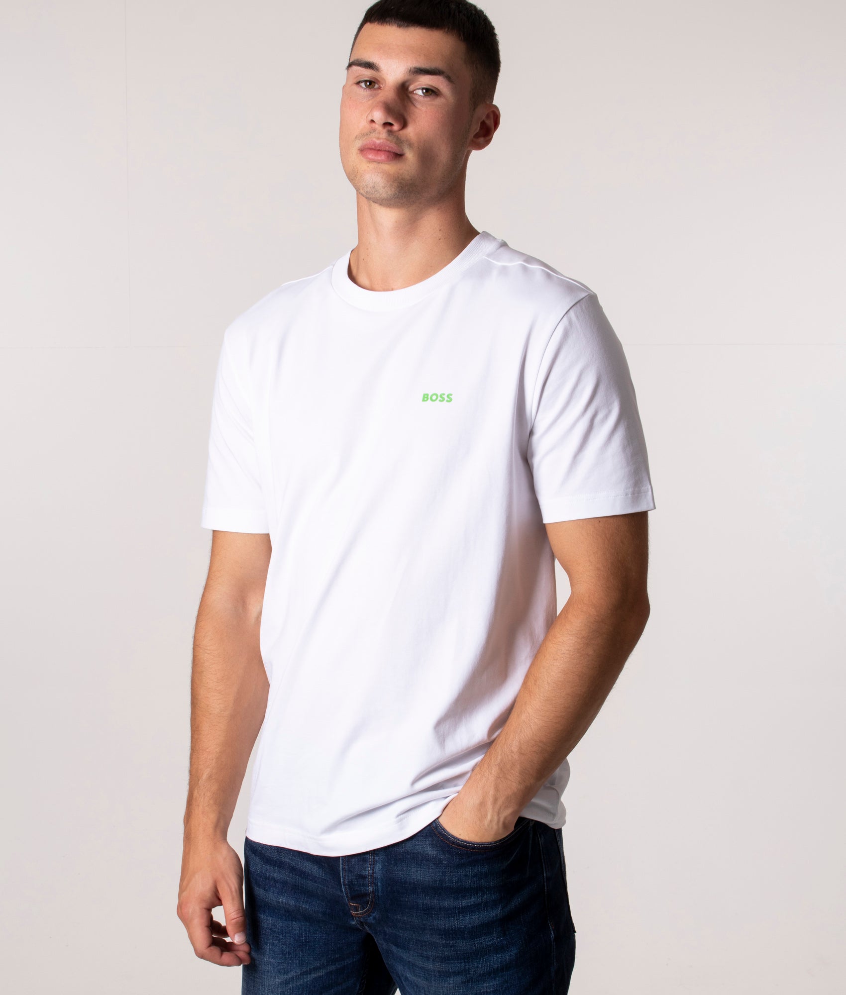 BOSS Mens Relaxed Fit Stretch T-Shirt - Colour: 100 White - Size: Medium