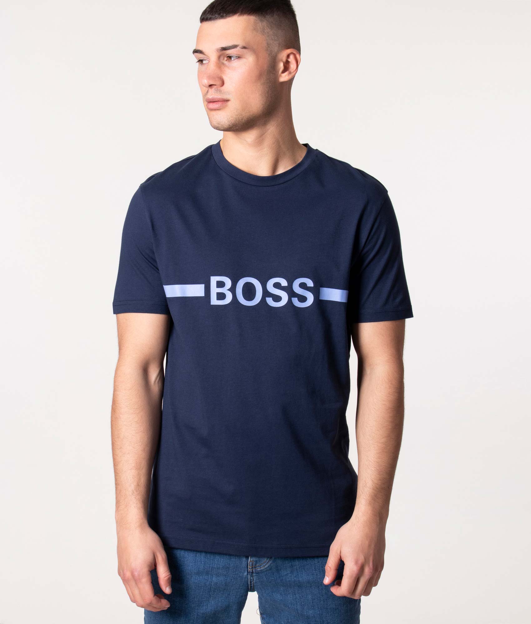 Navy Slim Fit Chest Logo RN T-Shirt| BOSS | EQVVS