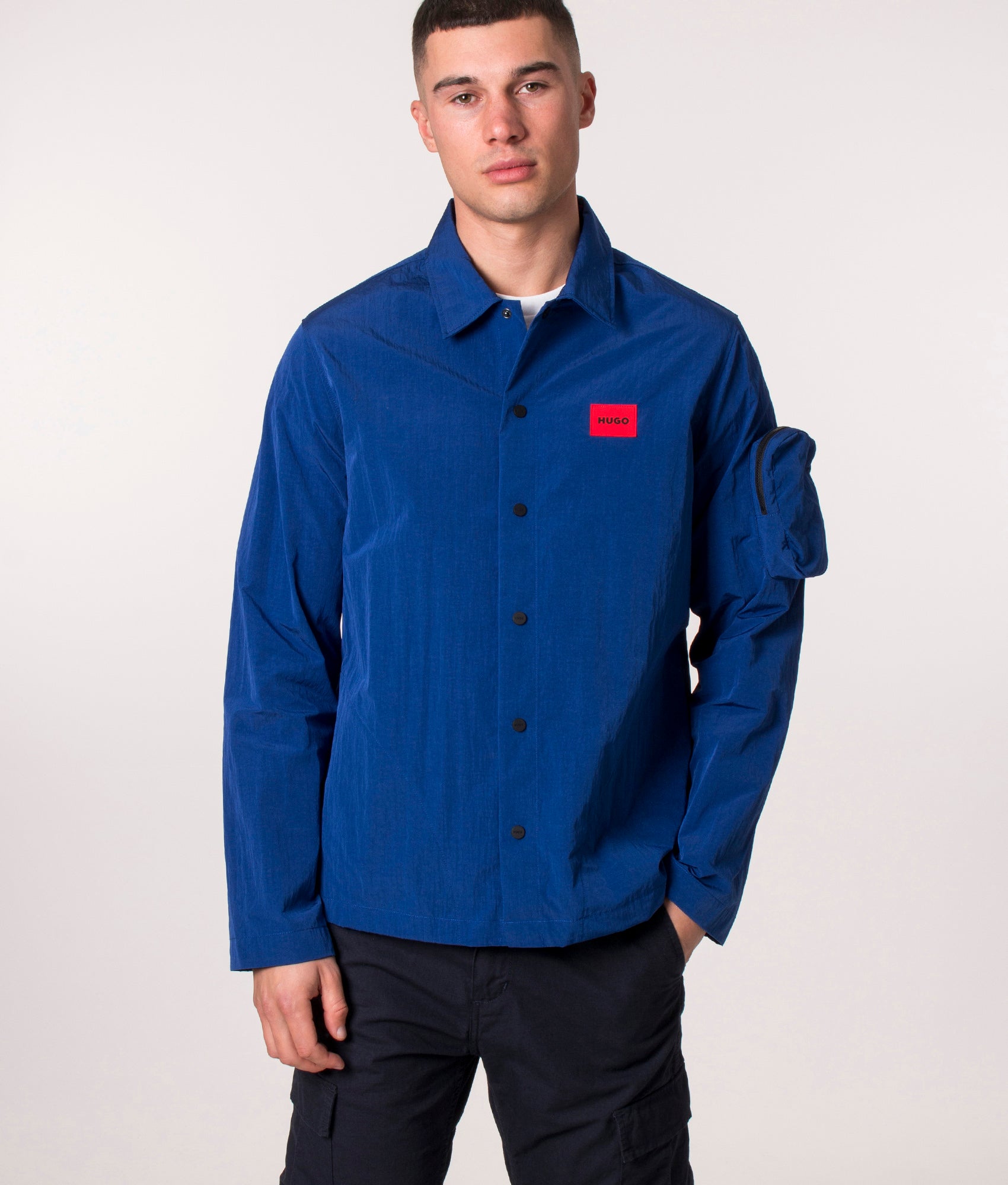 HUGO Mens Elso Overshirt - Colour: 424 Medium Blue - Size: Medium