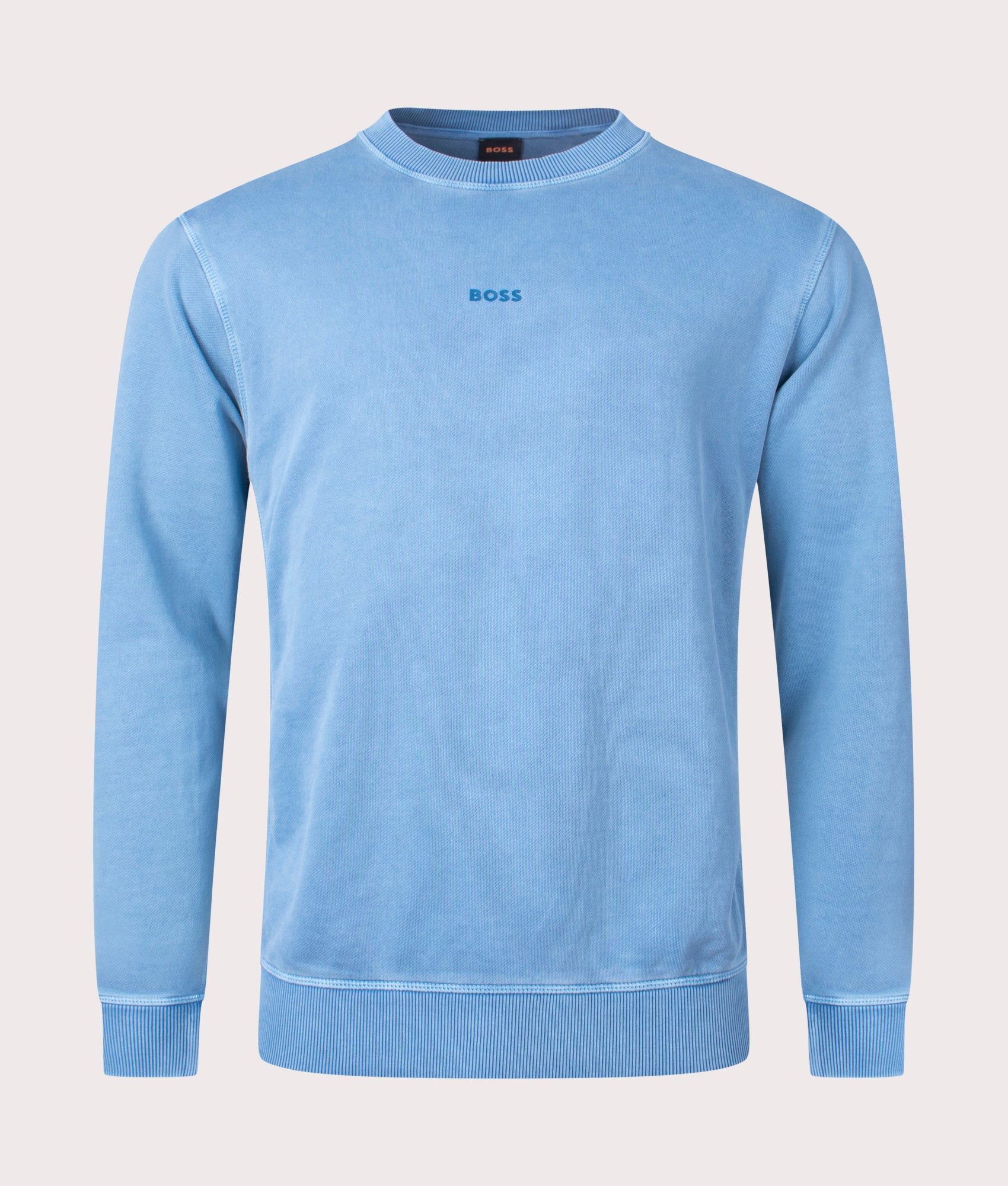 BOSS Mens Relaxed Fit Garment Dyed Wefade Sweatshirt - Colour: 459 Light/Pastel Blue - Size: XXL