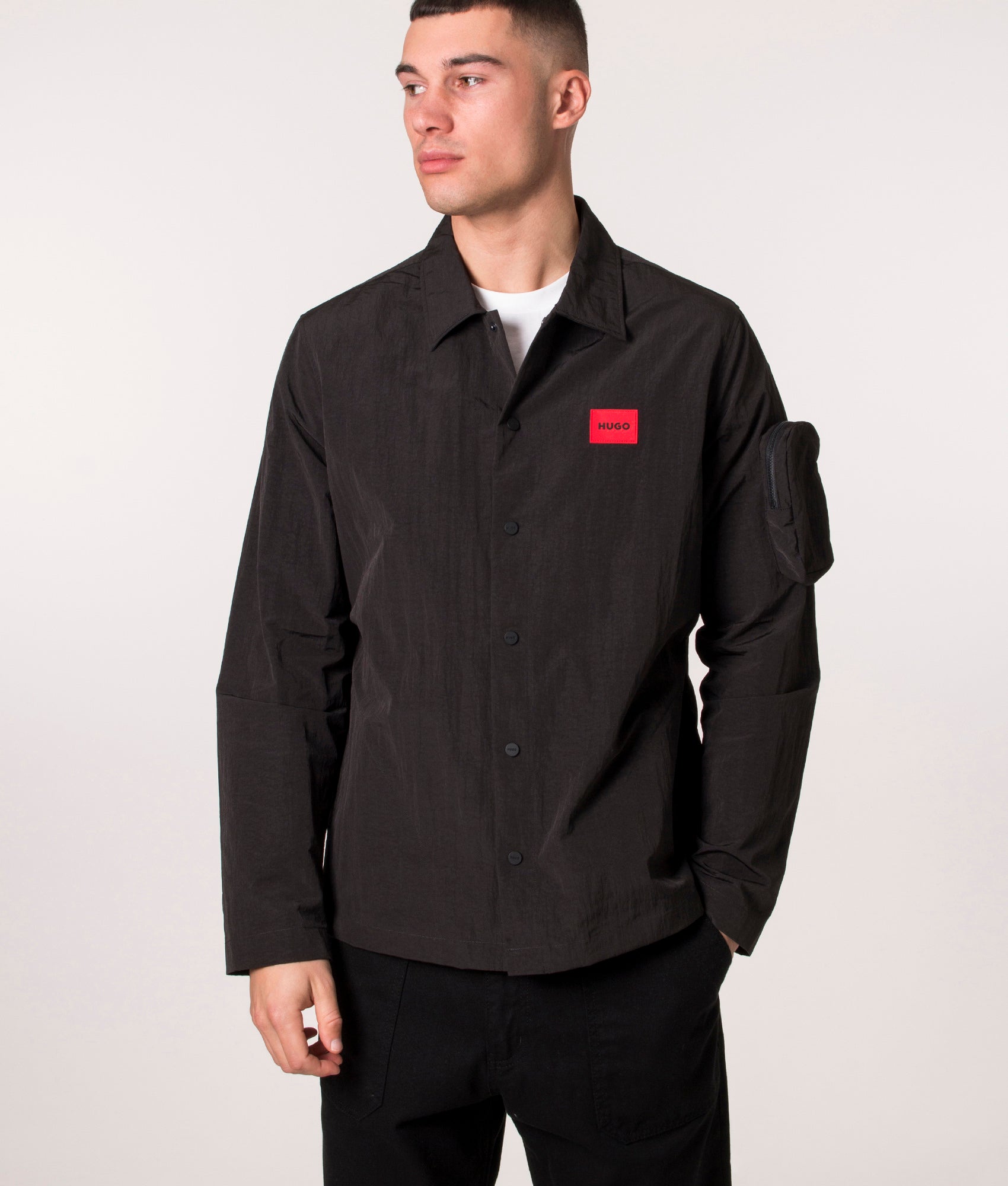 HUGO Mens Elso Overshirt - Colour: 001 Black - Size: Large