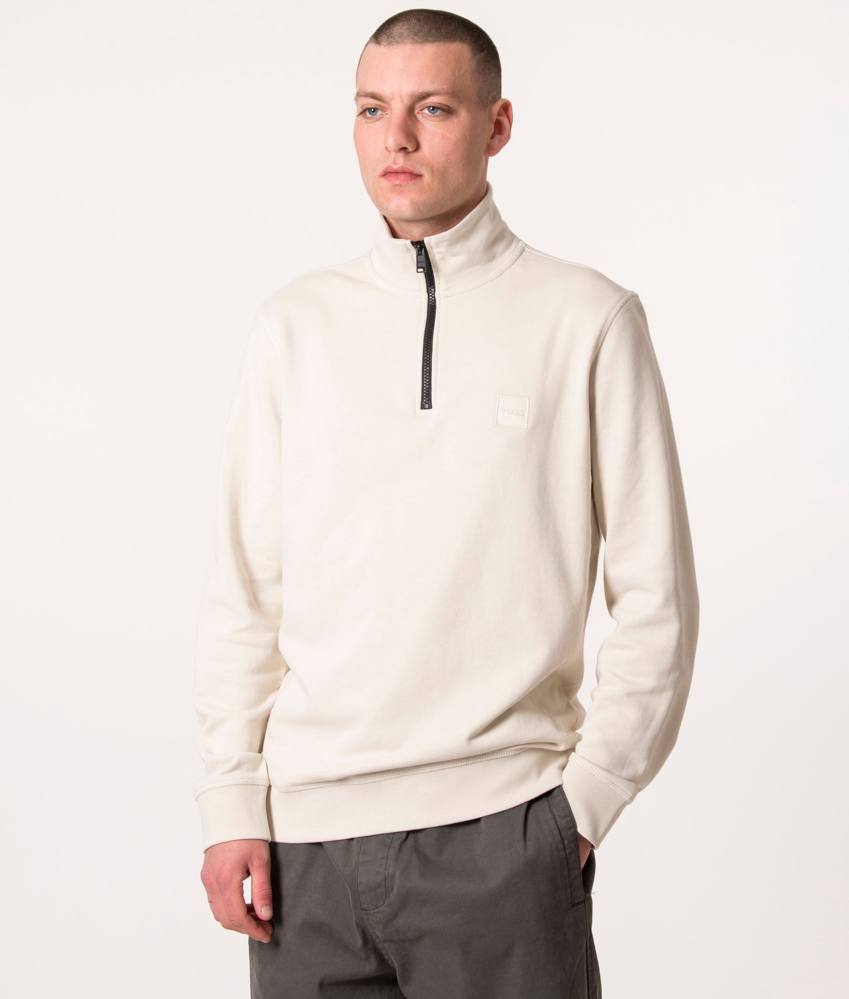 BOSS Mens Quarter Zip Zetrust Sweatshirt - Colour: 277 Light Beige - Size: Large