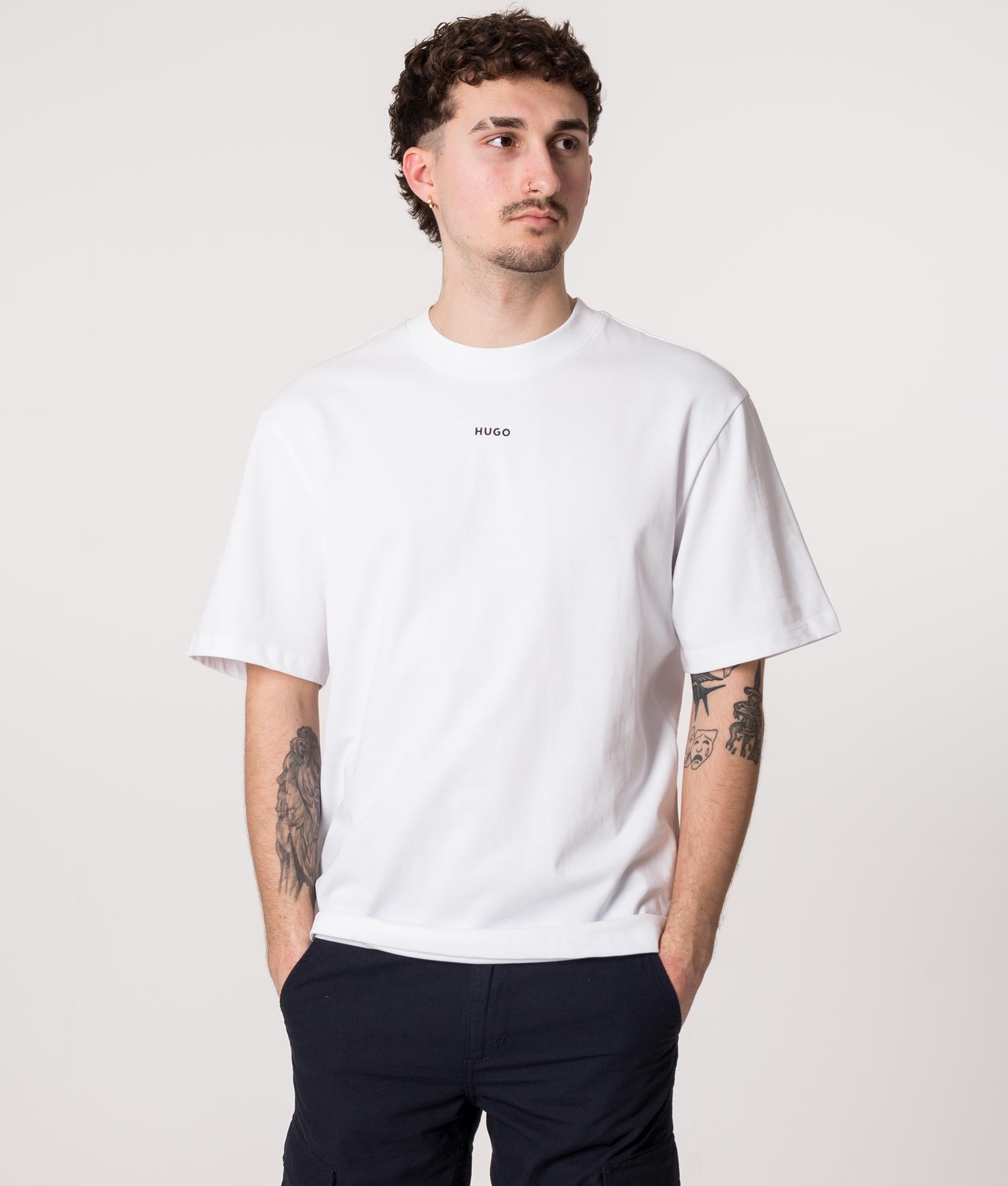 HUGO Mens Relaxed Fit Dapolino T-Shirt - Colour: 100 White - Size: XL