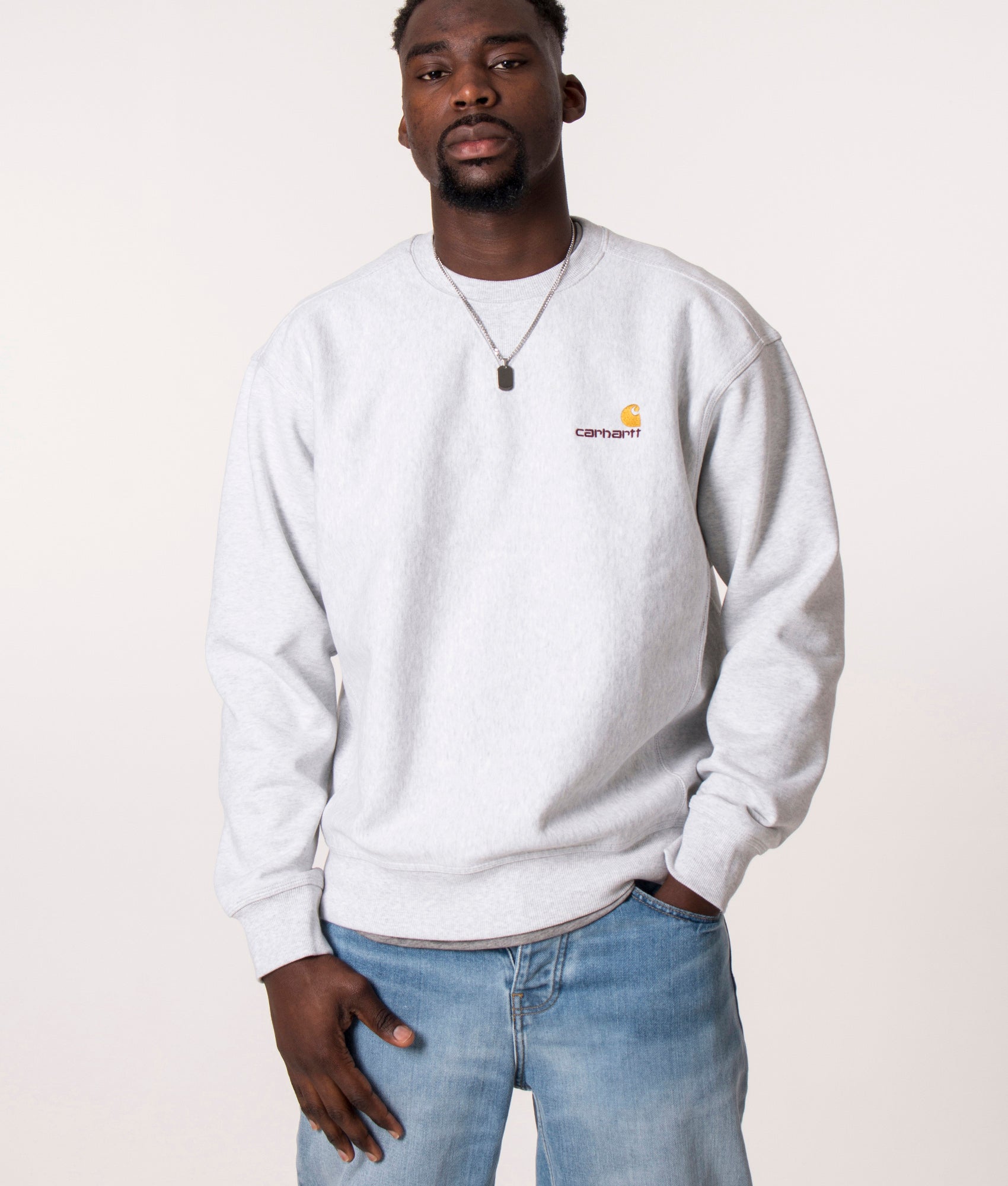 Carhartt WIP Mens Relaxed Fit American Script Sweatshirt - Colour: 482XX Ash Heather - Size: Medium