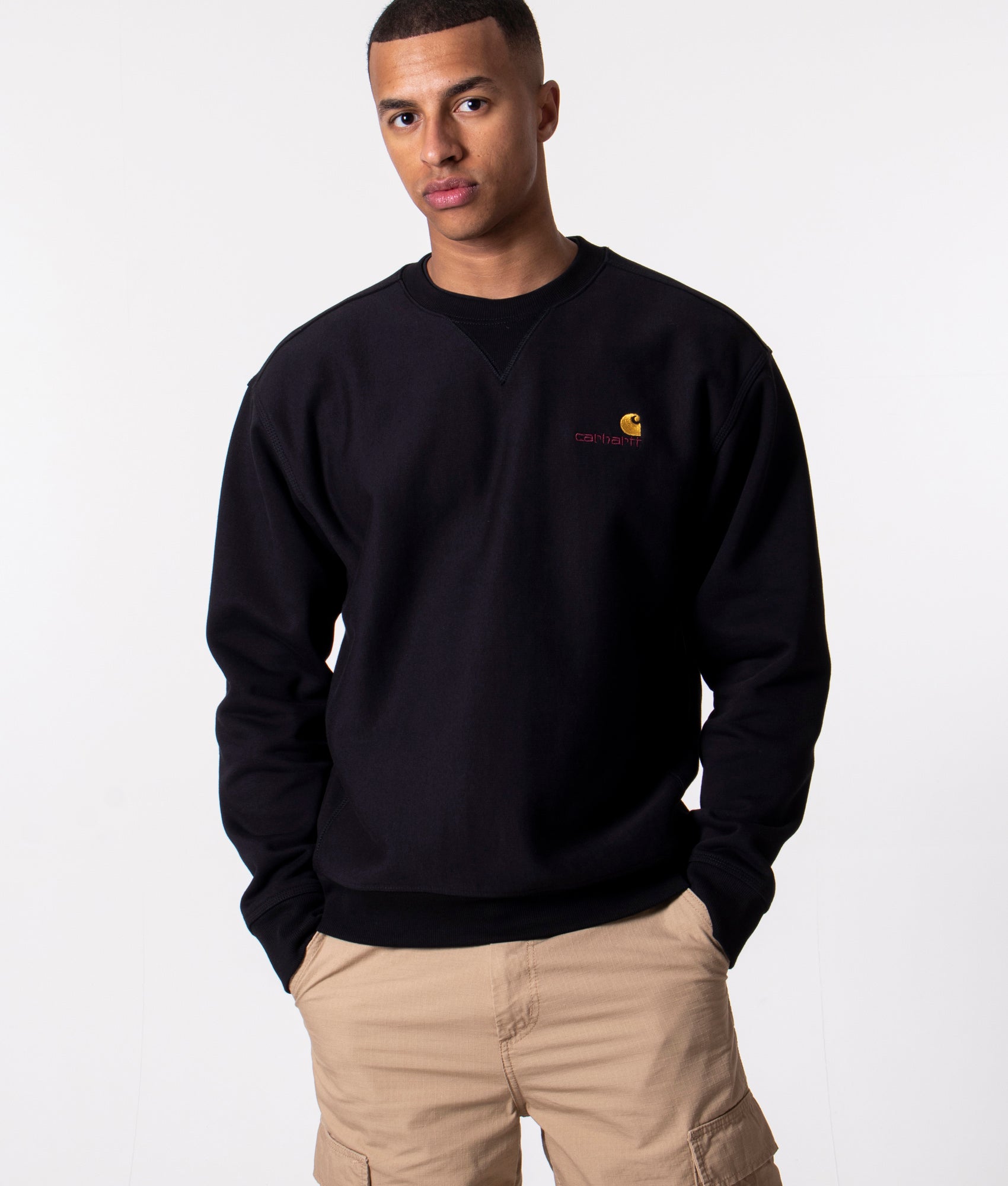 Carhartt WIP Mens Relaxed Fit American Script Sweatshirt - Colour: 89XX Black - Size: XL