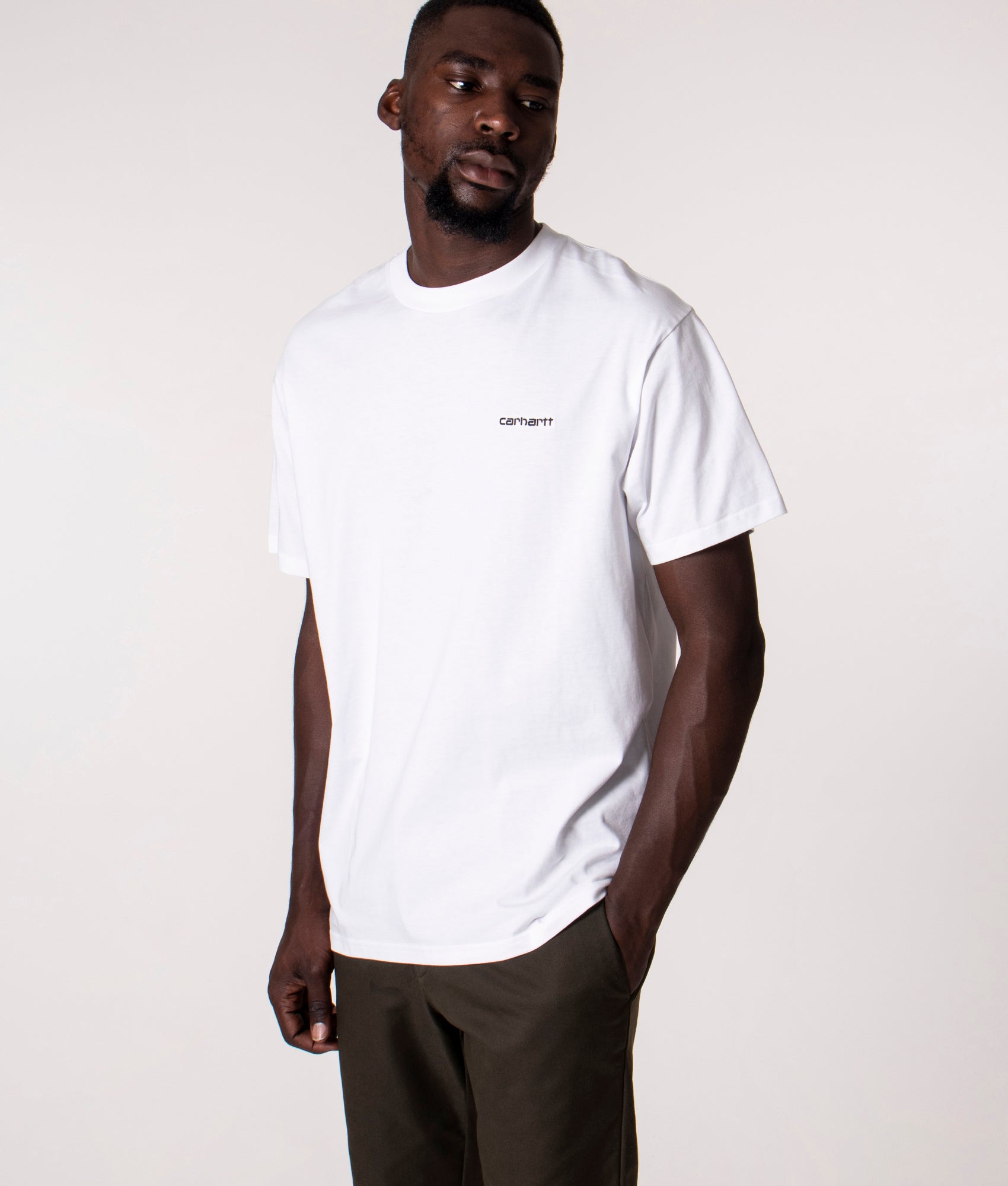 Carhartt WIP Mens Relaxed Fit Script Embroidery T-Shirt - Colour: 00AXX White/Black - Size: Small