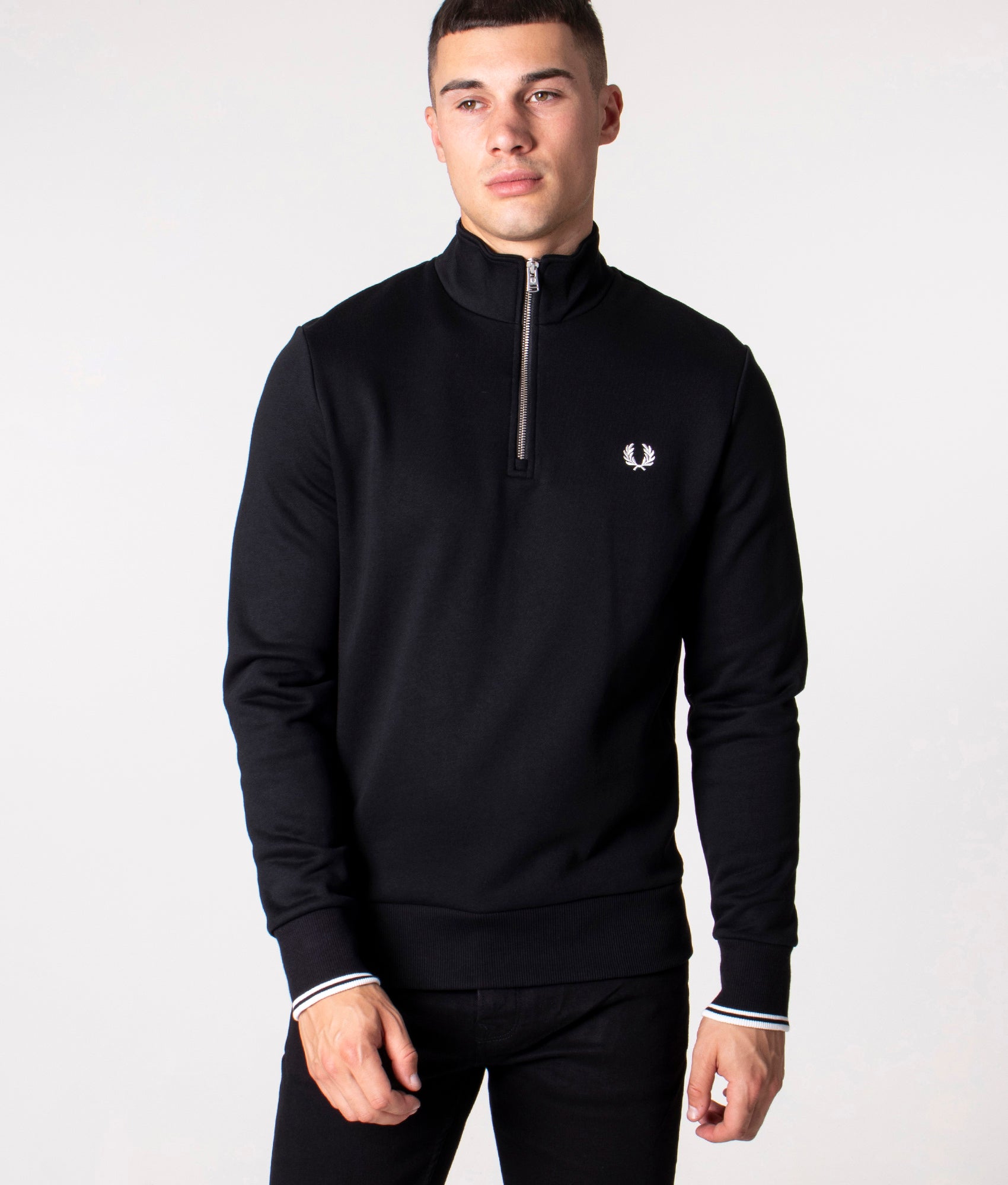 Fred Perry Mens Quarter Zip Sweatshirt - Colour: 102 Black - Size: XXL