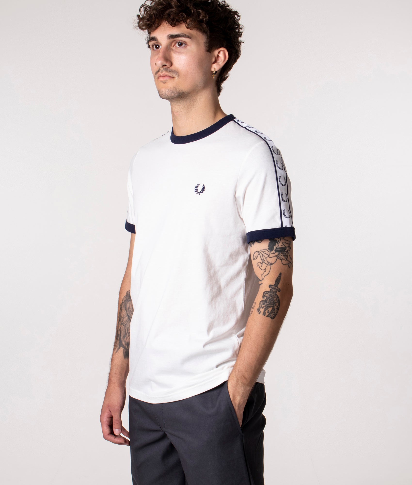 Fred Perry Mens Taped Ringer T-Shirt - Colour: 129 Snow White - Size: XL