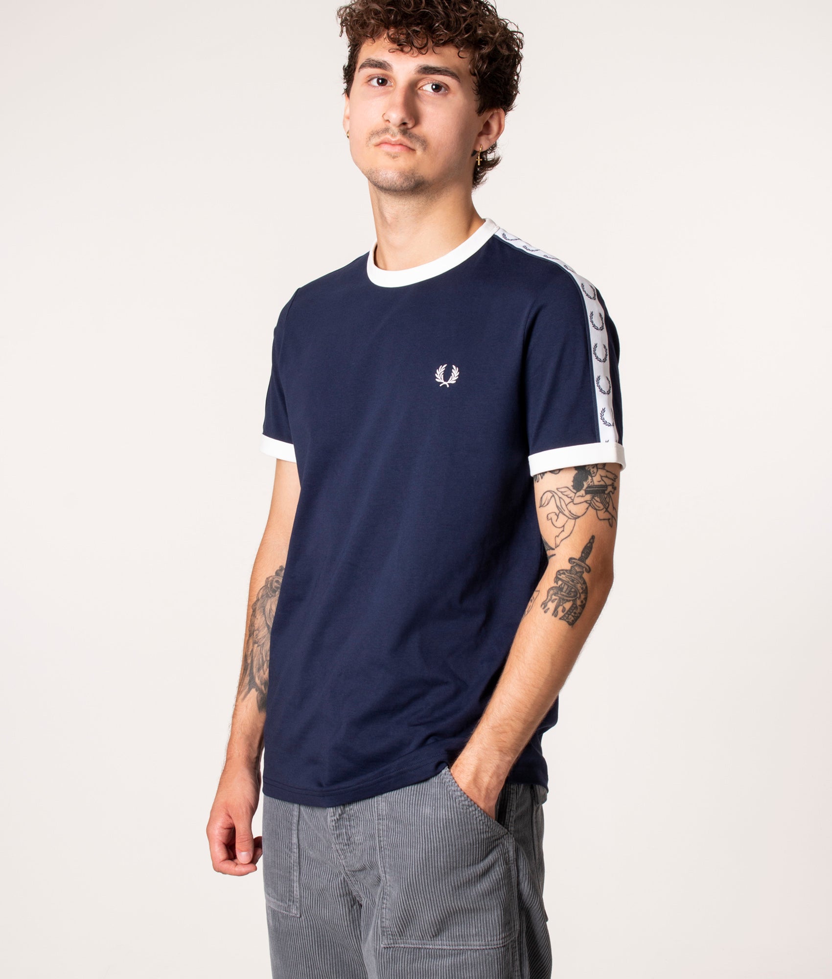 Fred Perry Mens Taped Ringer T-Shirt - Colour: 266 Carbon Blue - Size: Medium