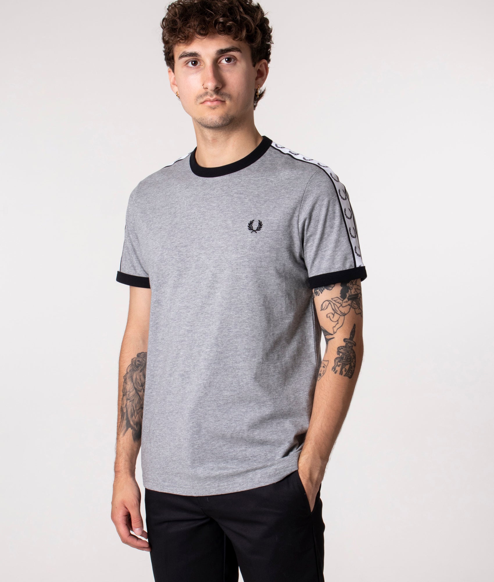 Fred Perry Mens Taped Ringer T-Shirt - Colour: 420 Steel Marl - Size: Large