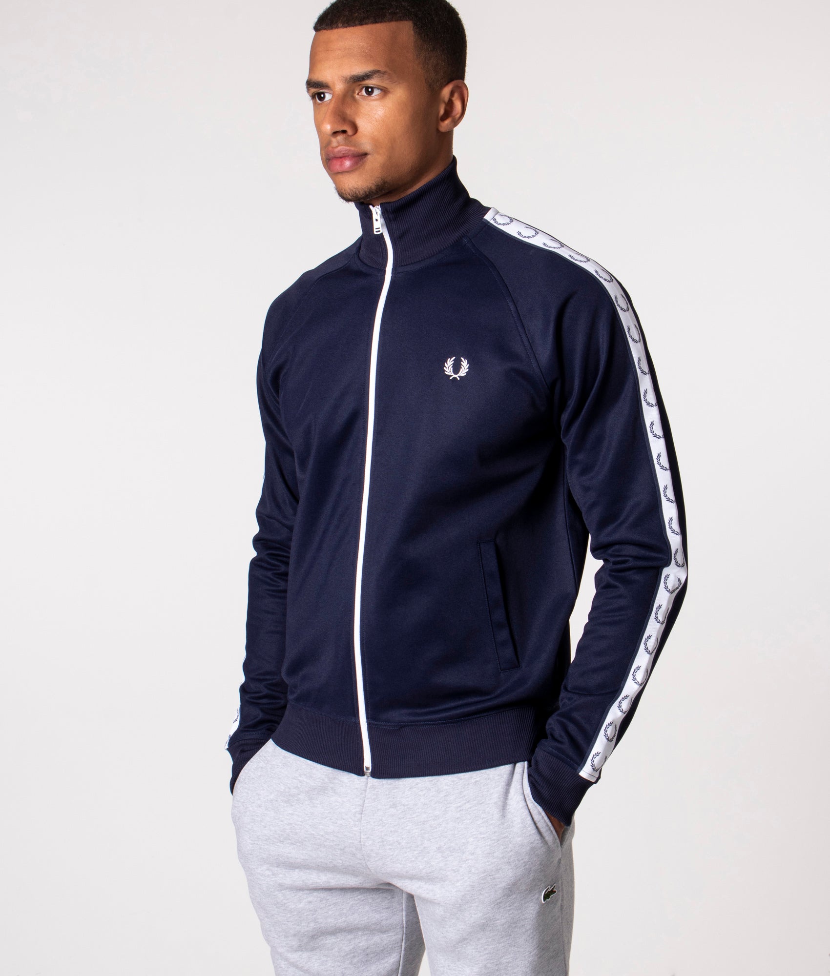 Fred Perry Mens Zip Through Taped Track Top - Colour: 885 Carbon Blue - Size: Medium