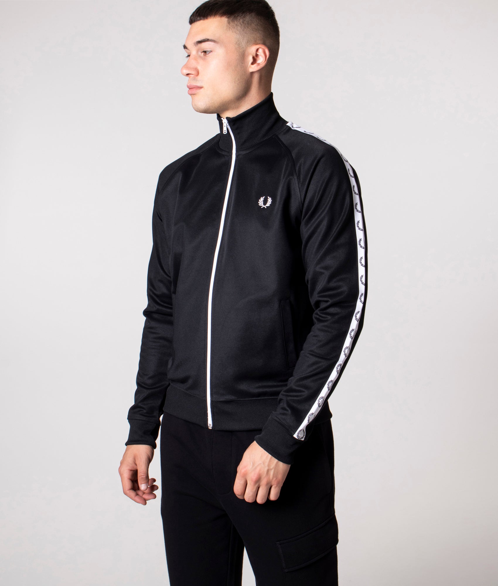 Fred Perry Mens Zip Through Taped Track Top - Colour: 198 Black - Size: XXL