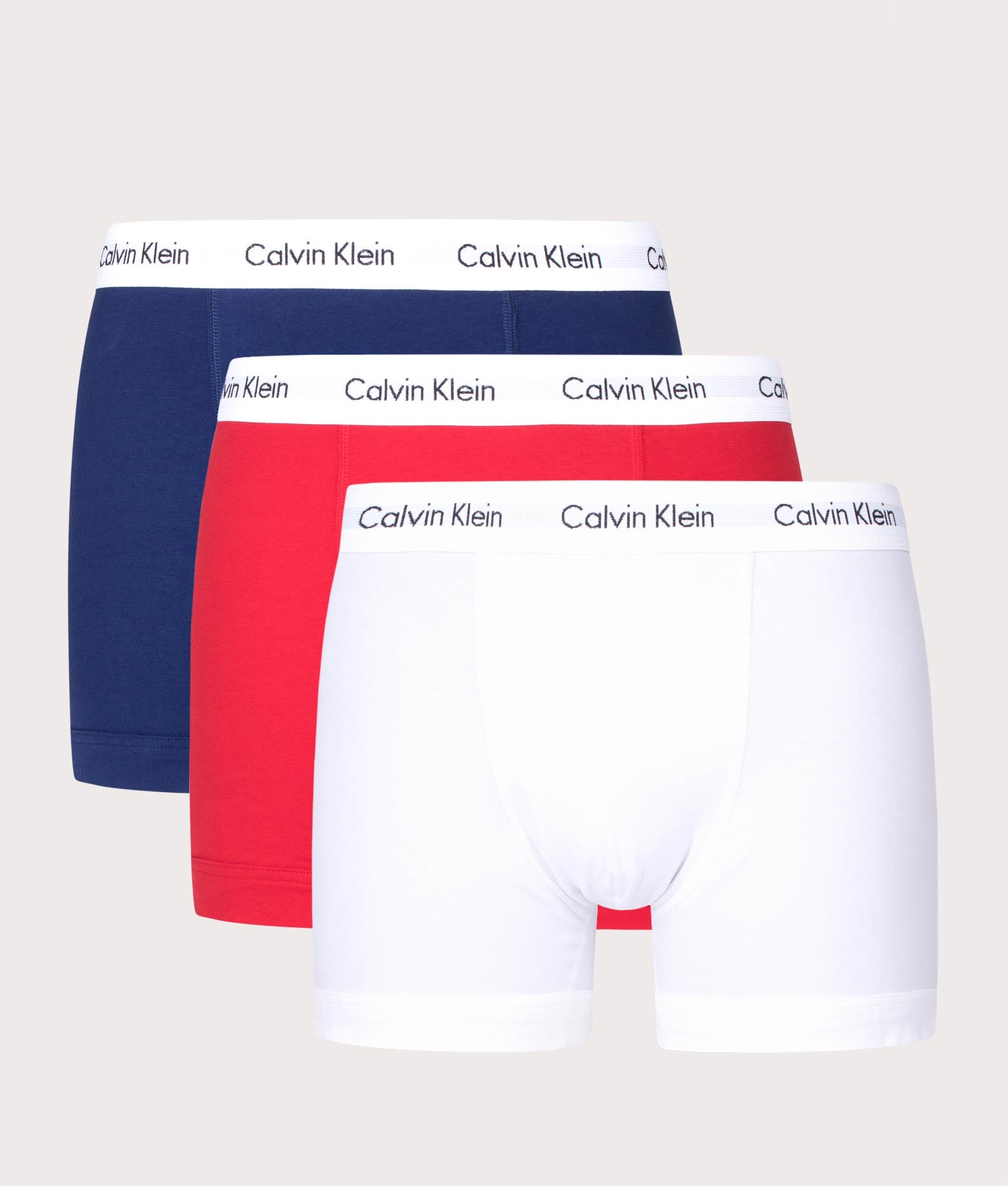 Calvin Klein Mens Three Pack of Cotton Stretch Trunks - Colour: I03 White/Red Ginger/Pyro Blue - Siz