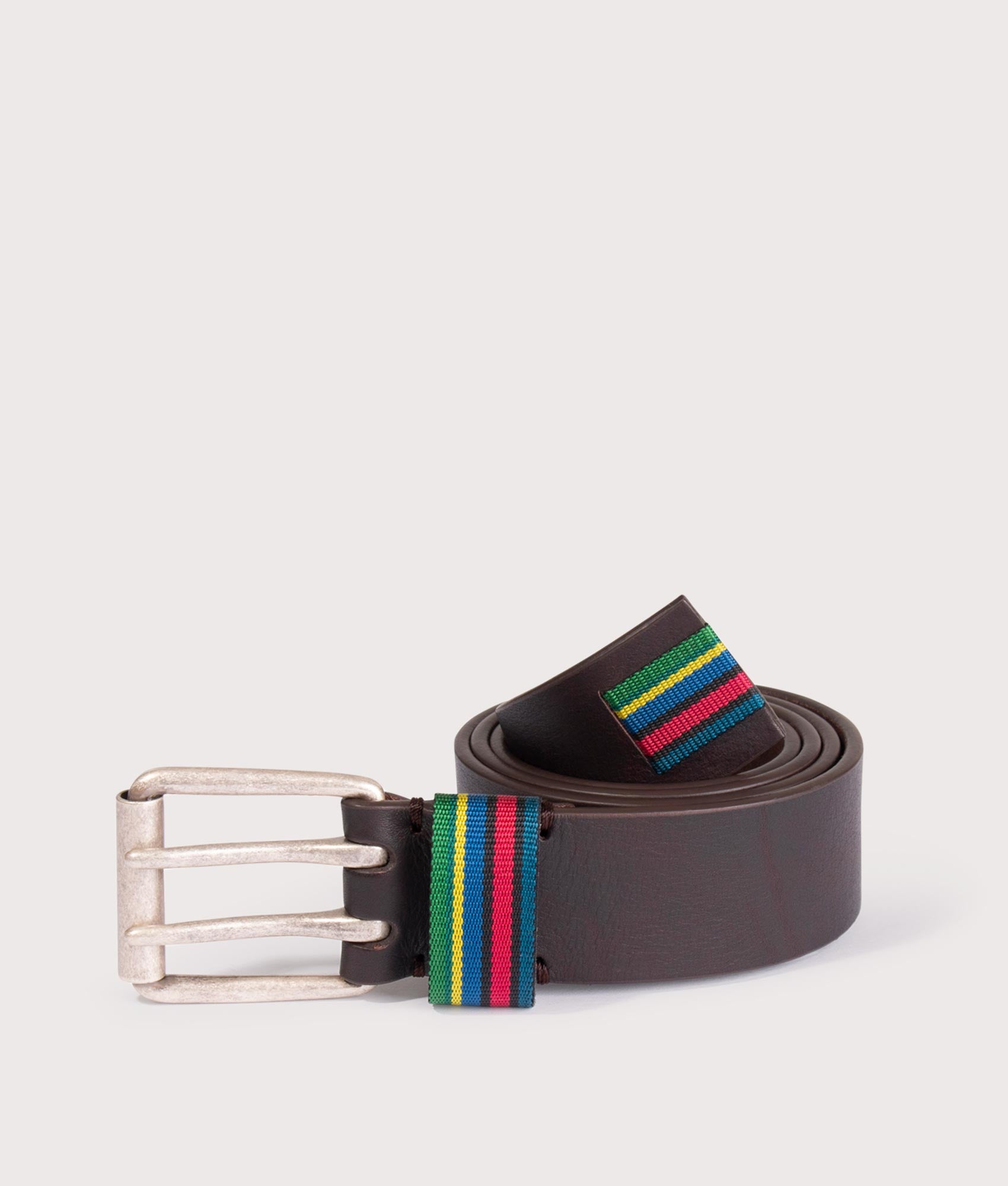 PS Paul Smith Mens Stripe Detail Belt - Colour: 66 Chocolate - Size: 30W