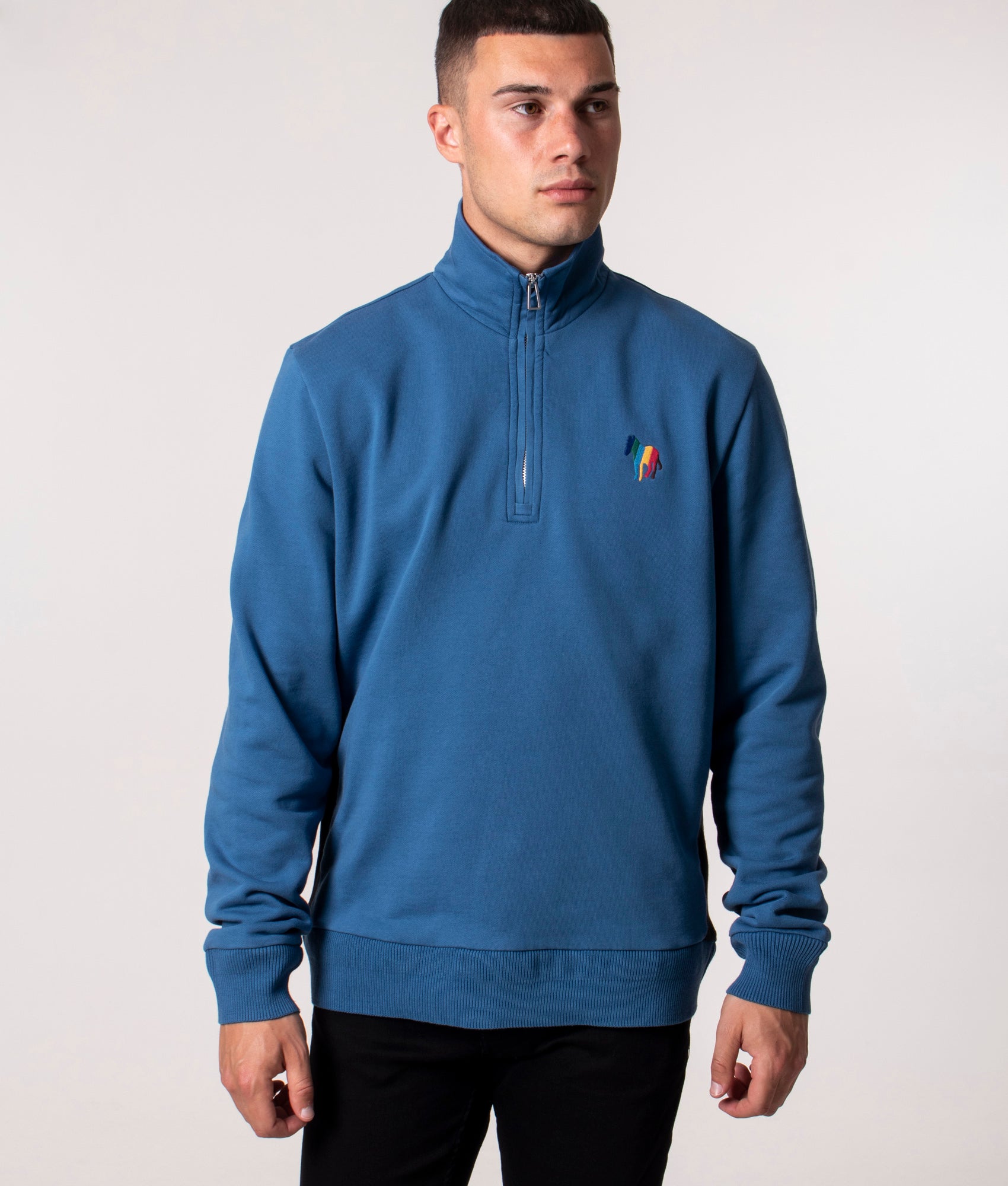 PS Paul Smith Mens Zebra Emblem Quarter Zip Sweatshirt - Colour: 43 Greyish Blue - Size: XL