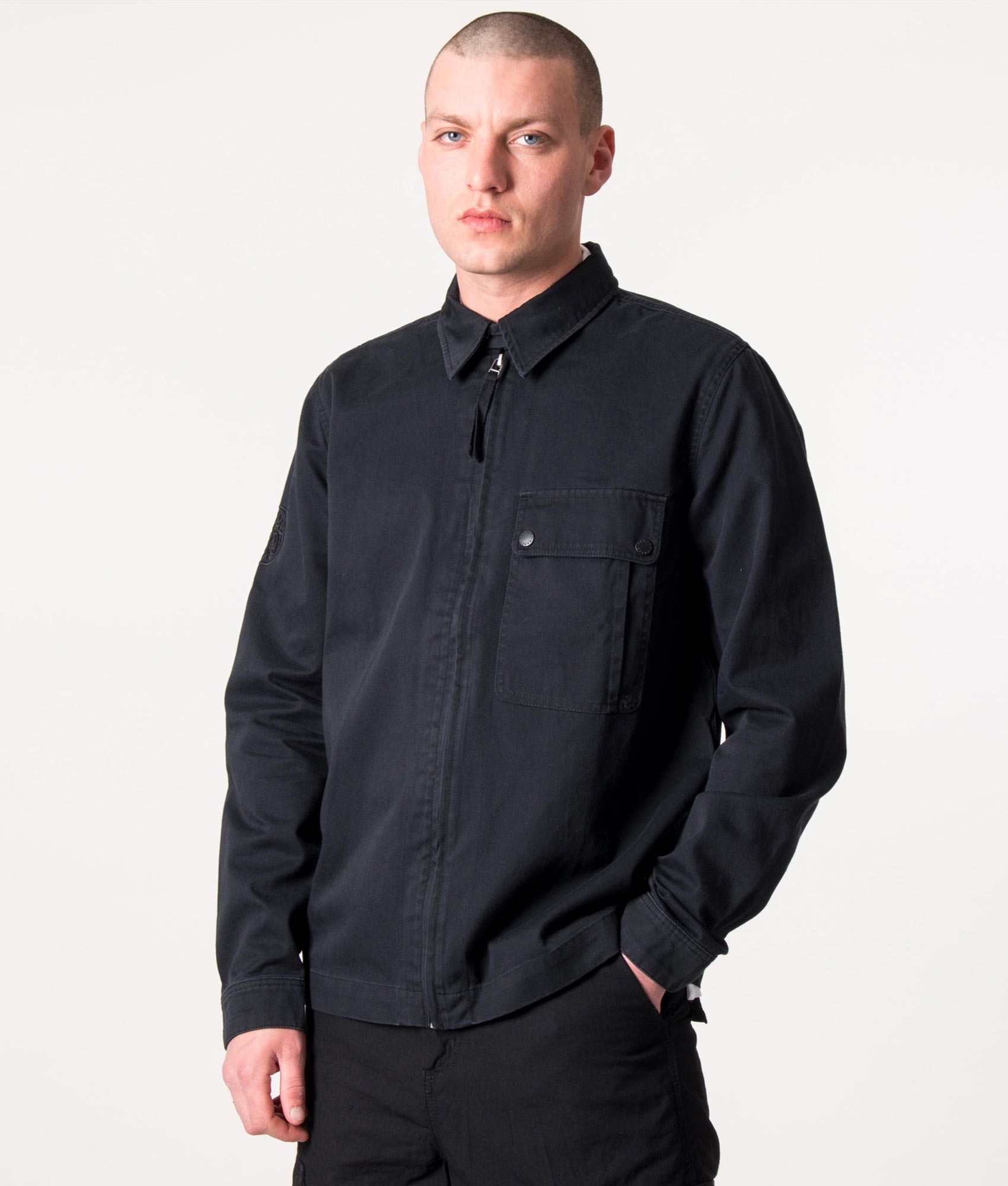 Pretty Green Mens Connor Overshirt - Colour: BLACK - Size: Large