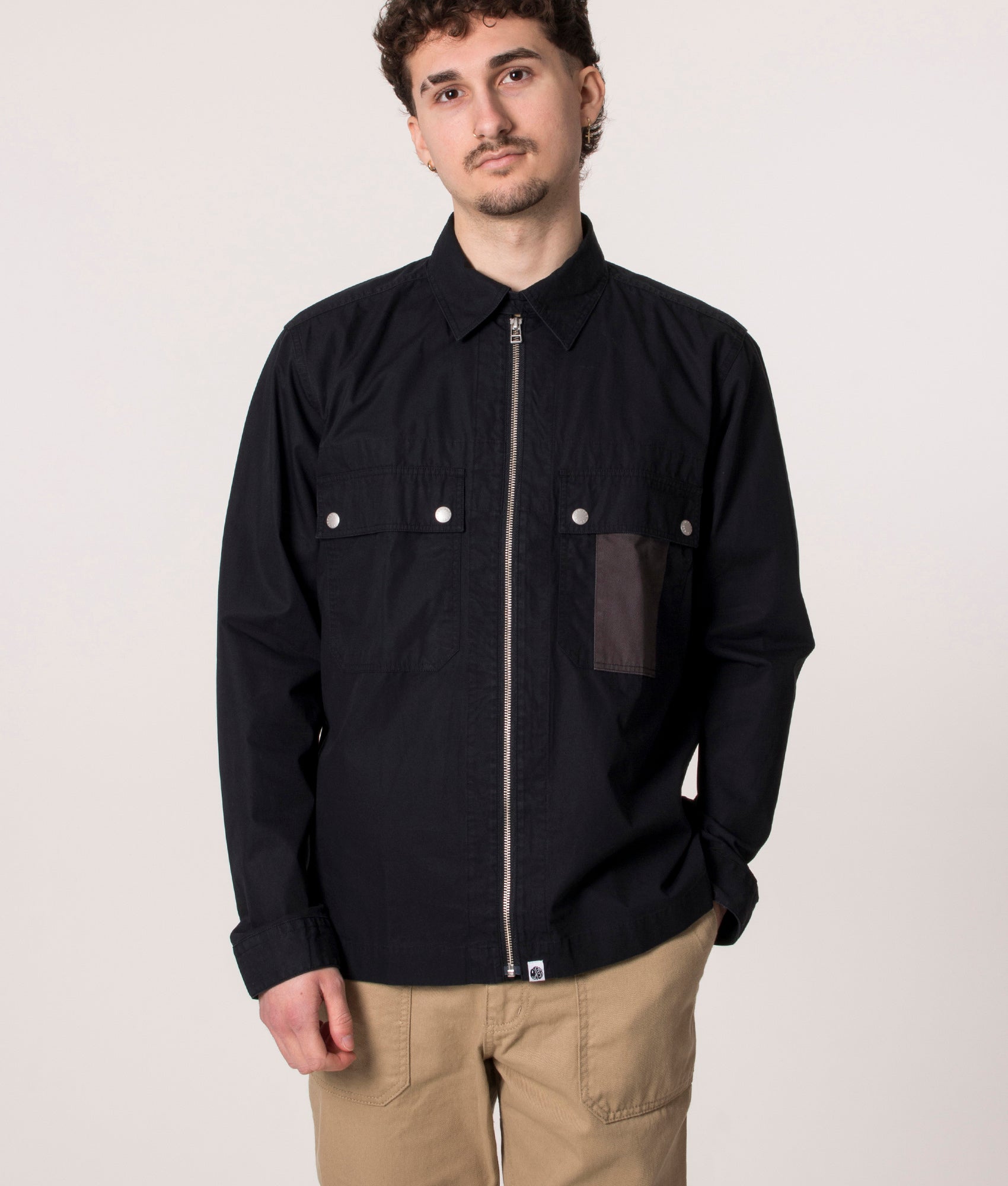 Pretty Green Mens Zip Through Larman Overshirt - Colour: Black - Size: Large