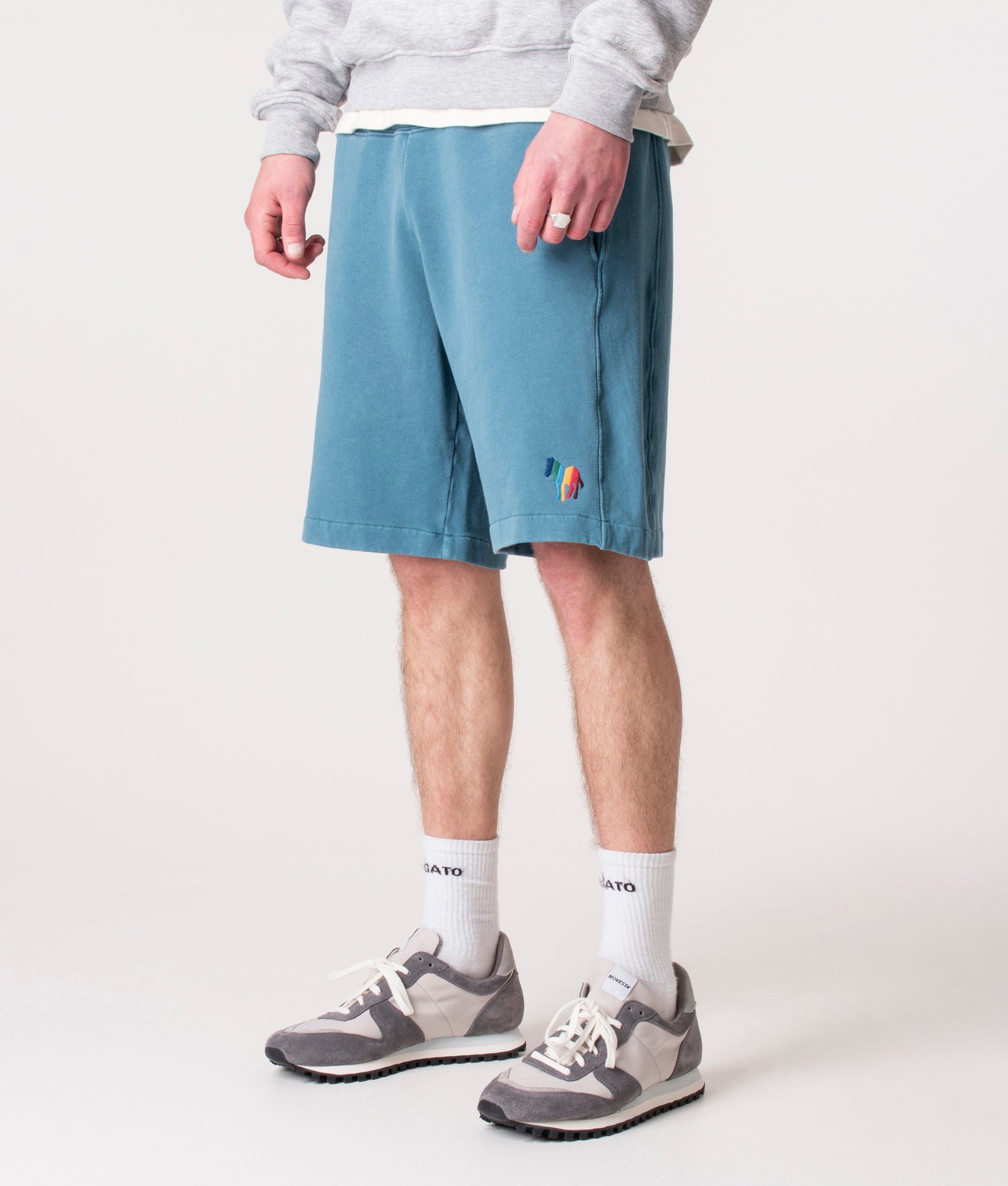 PS Paul Smith Mens Regular Fit Broad Stripe Sweat Shorts - Colour: 40 Light Blue - Size: Large