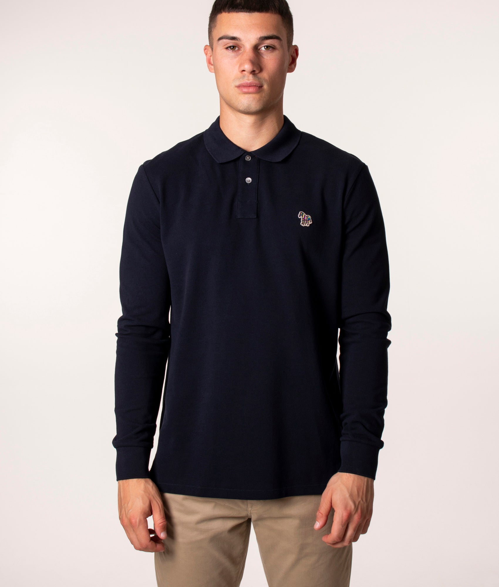 PS Paul Smith Mens Long Sleeve Zebra Logo Polo Shirt - Colour: 49 Very Dark Navy - Size: Large