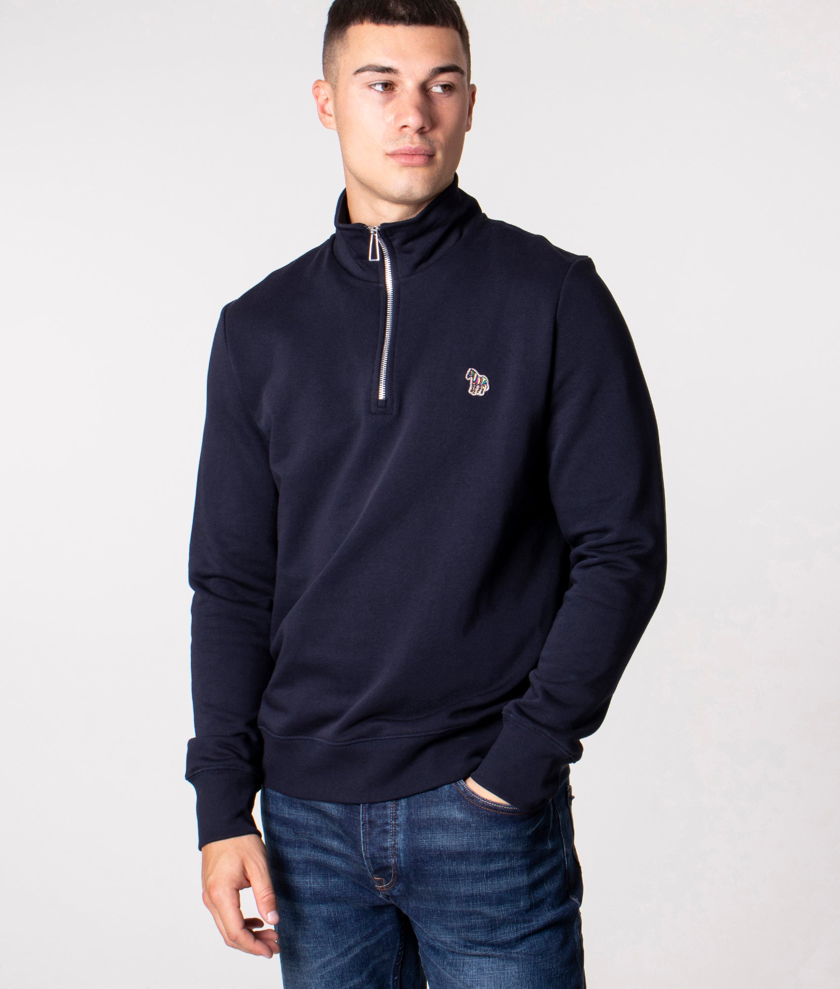 PS Paul Smith Mens Quarter Zip Zebra Logo Sweatshirt - Colour: 49 Very Dark Navy - Size: XXL