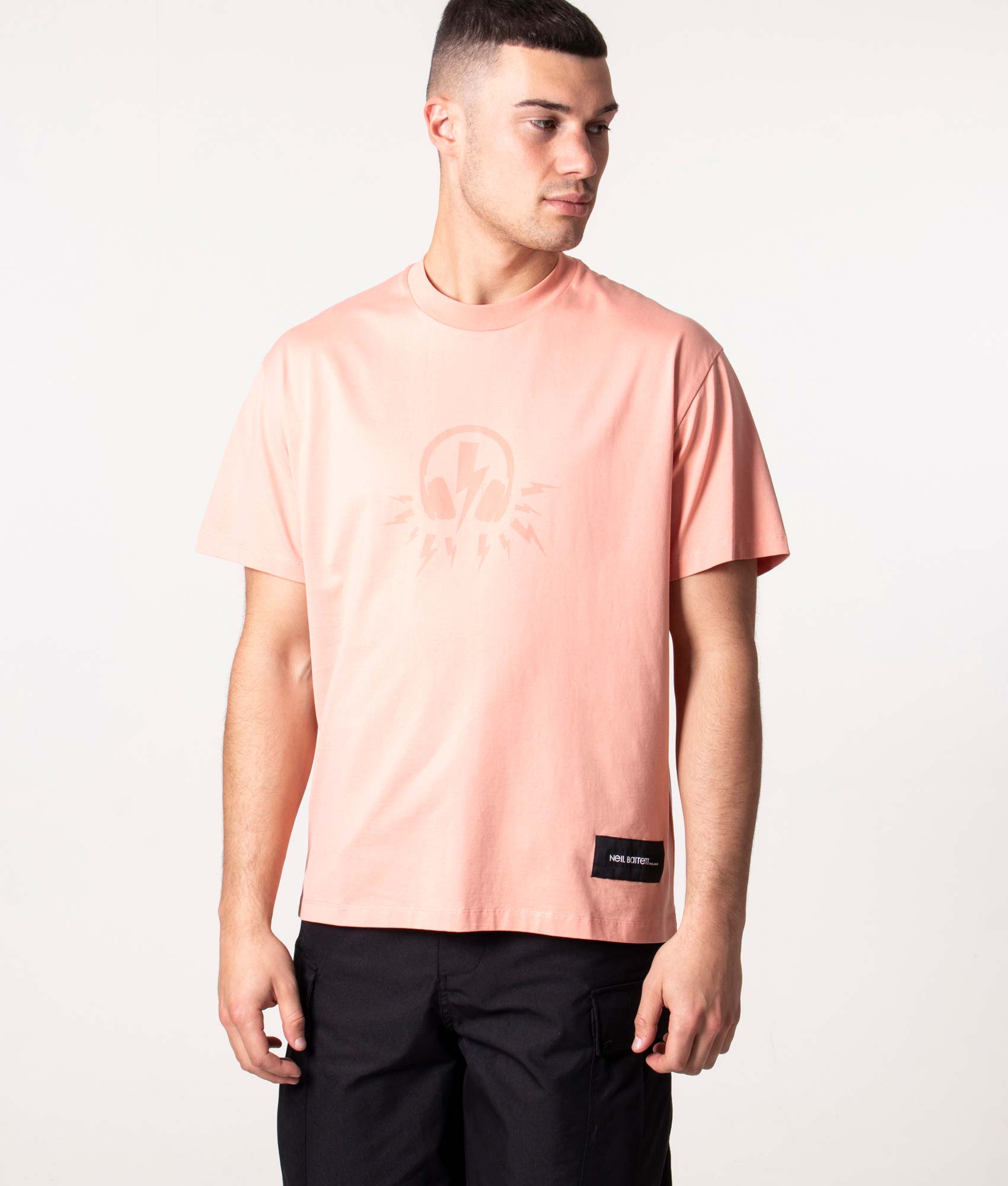 Neil Barrett Mens Relaxed Fit DJ Sonic Bolt T-Shirt - Colour: 3389 Dark Salmon/Coral - Size: XL