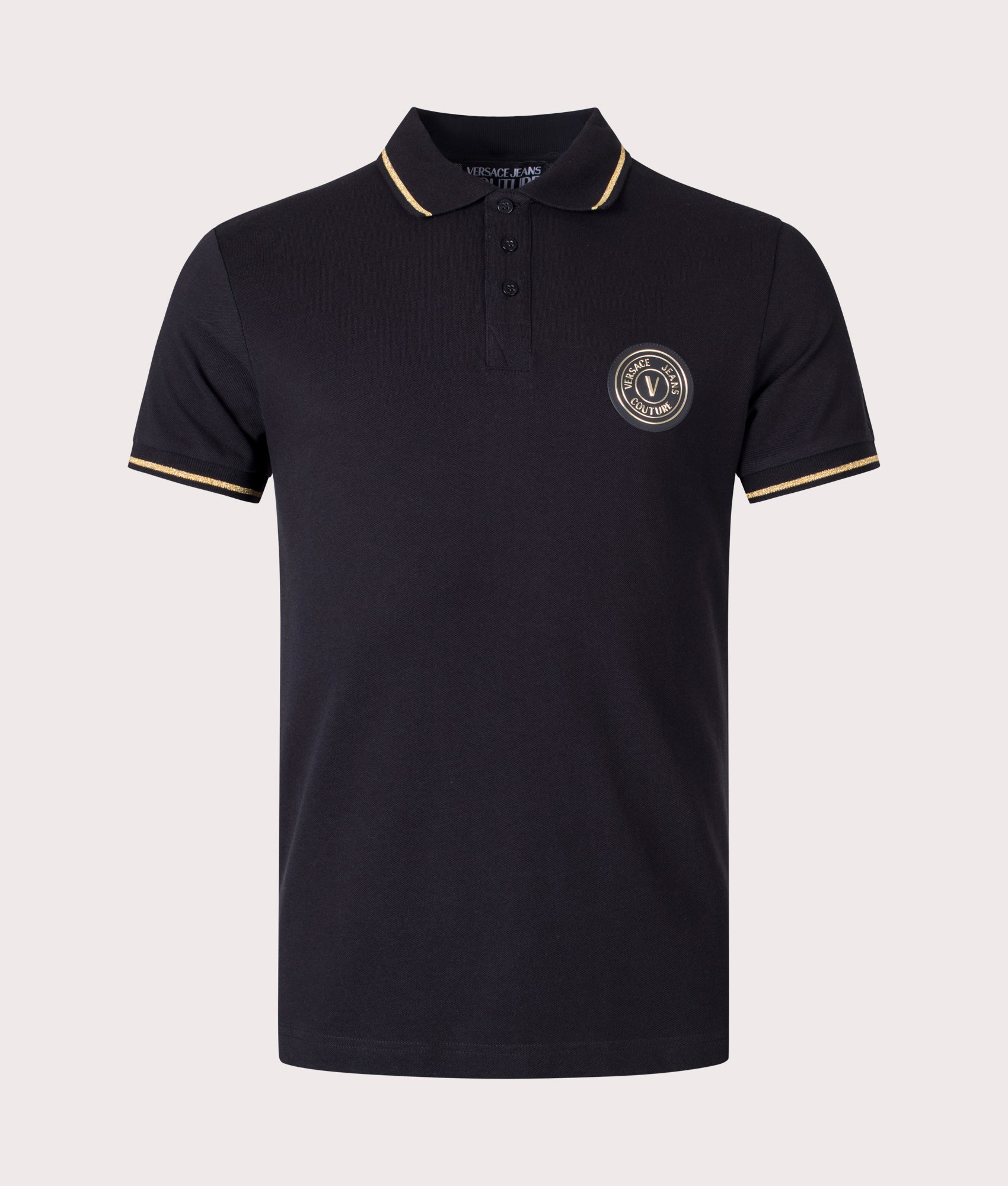 Tipped Patch Polo Shirt Black/Gold | Versace Jeans Couture | EQVVS