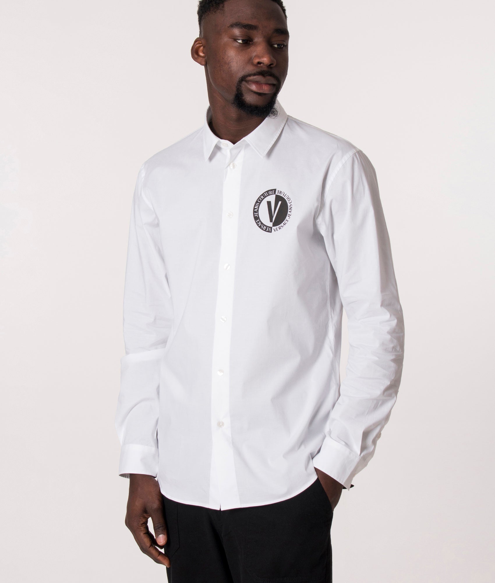 Versace Jeans Couture Mens New V Emblem Logo Stretch Shirt - Colour: 003 White - Size: XXL