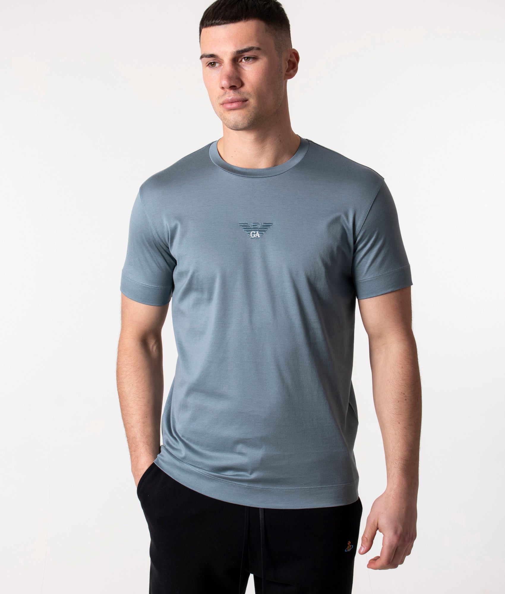 Slim Fit Embroidered Micro Eagle & Logo T-Shirt | Emporio Armani | EQVVS
