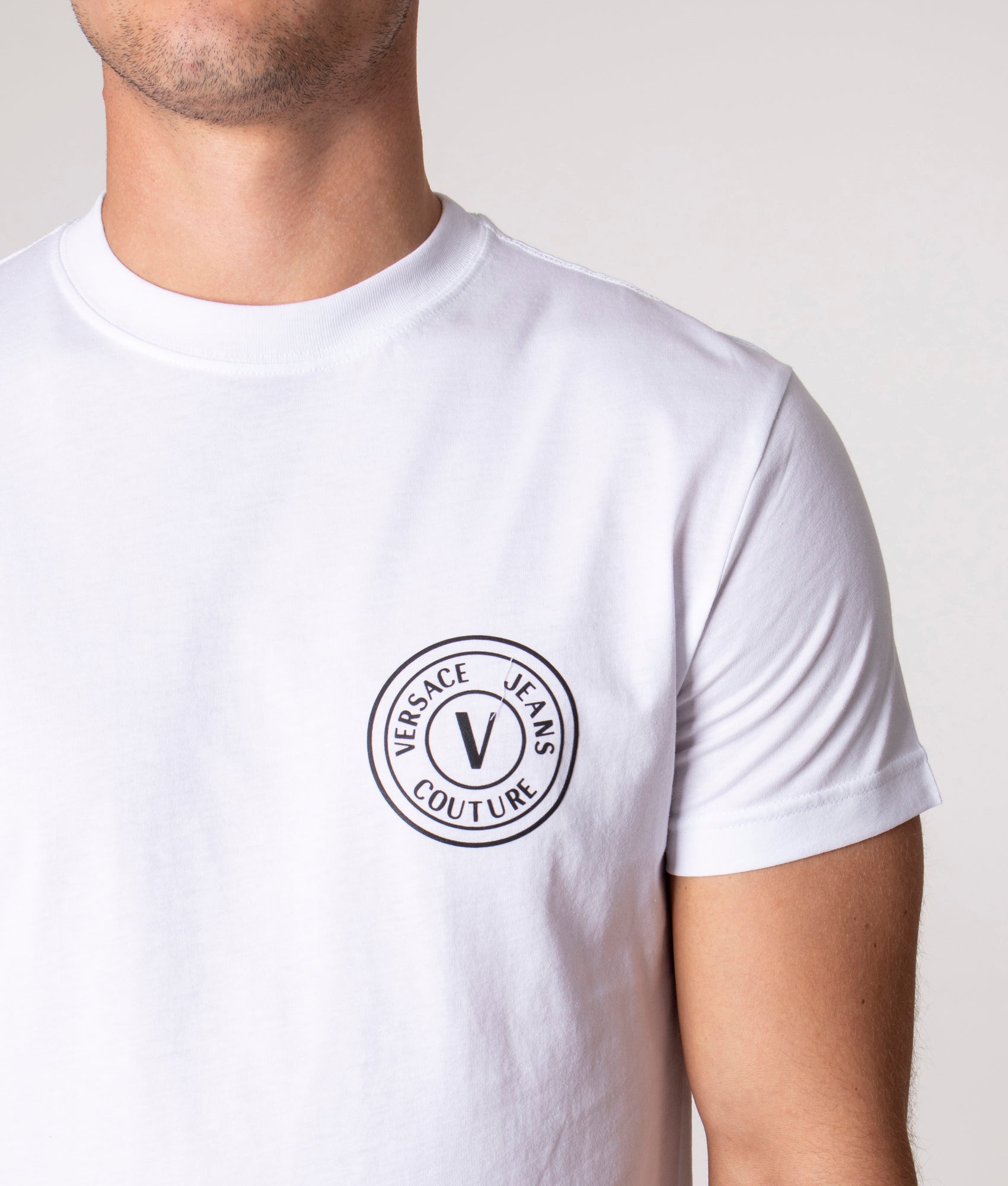 White V-Emblem T-Shirt by Versace Jeans Couture on Sale