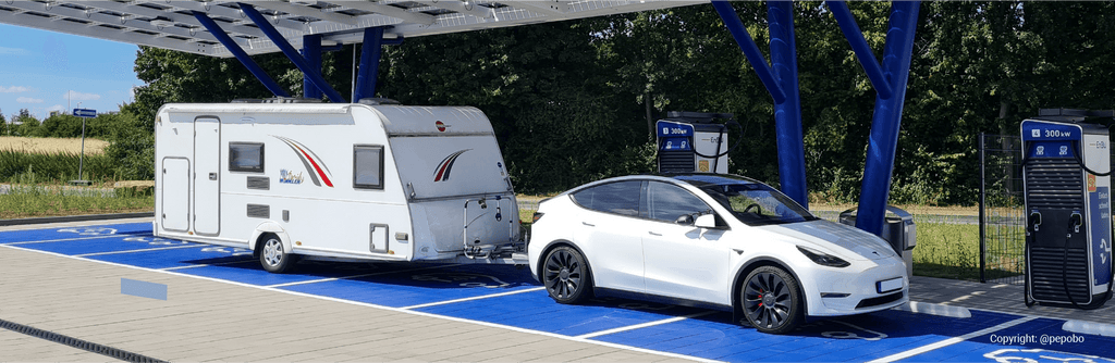 Tesla Model Y with caravan