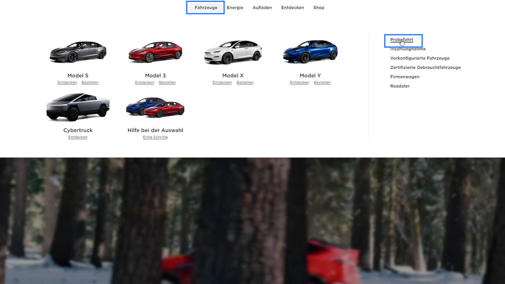 Tesla test drive booking step 1