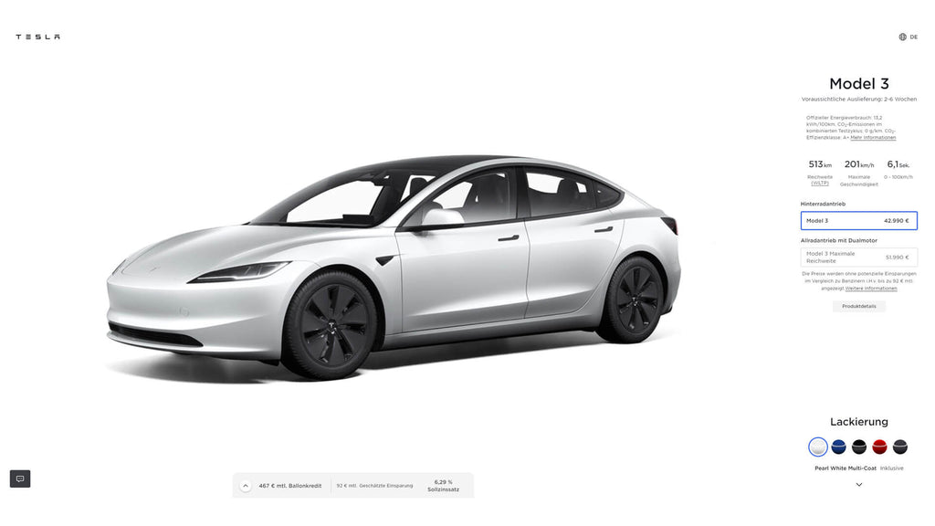 Tesla Model 3 Highland Maximale Reichweite