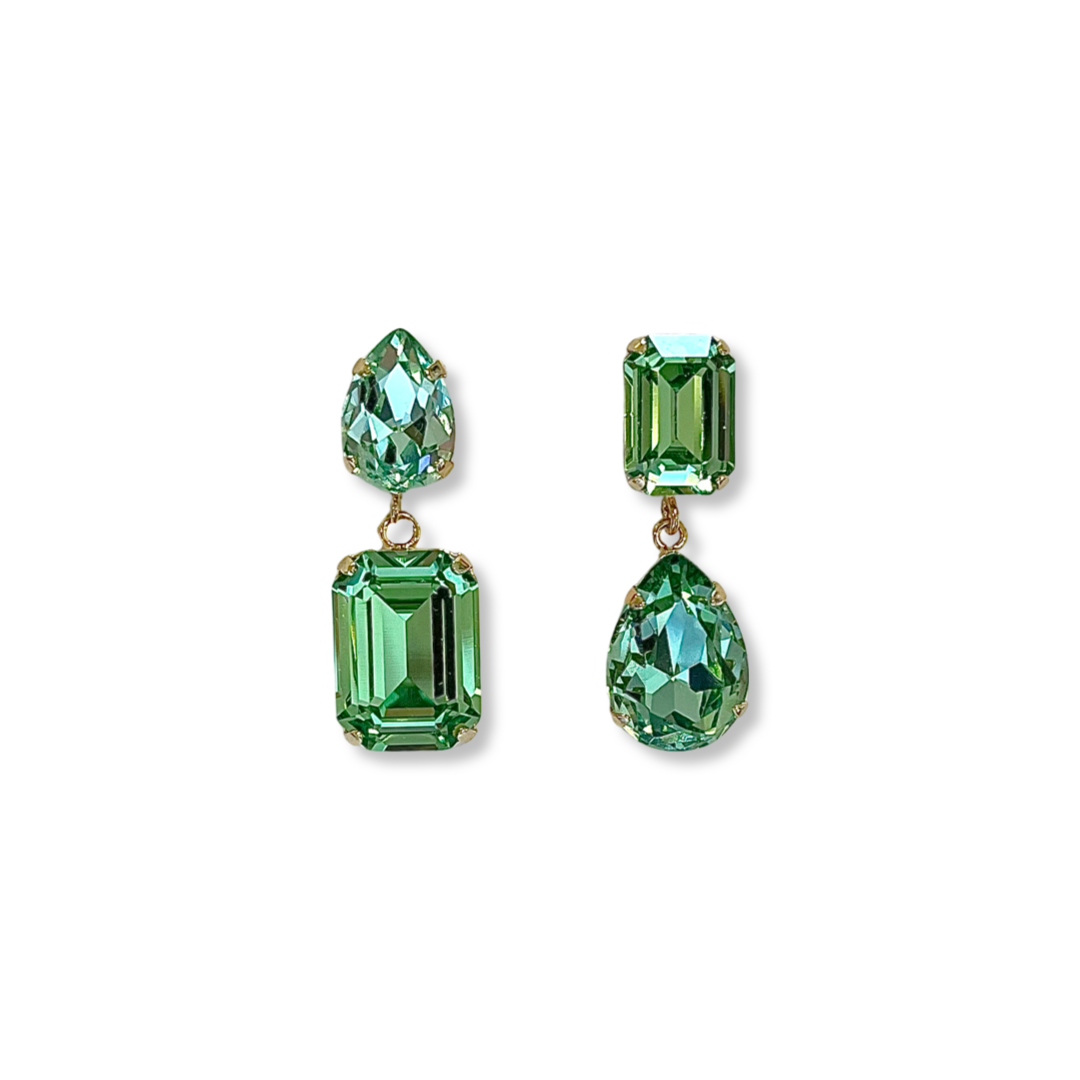 COLOUR BLOCK - LIME GREEN Crystal Mismatched Earrings – Covetgoldie